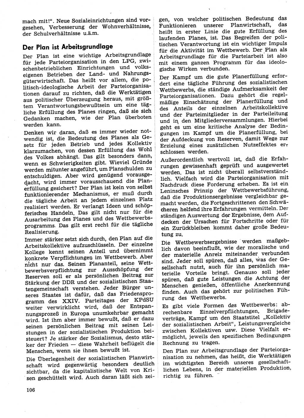 Neuer Weg (NW), Organ des Zentralkomitees (ZK) der SED (Sozialistische Einheitspartei Deutschlands) für Fragen des Parteilebens, 29. Jahrgang [Deutsche Demokratische Republik (DDR)] 1974, Seite 106 (NW ZK SED DDR 1974, S. 106)