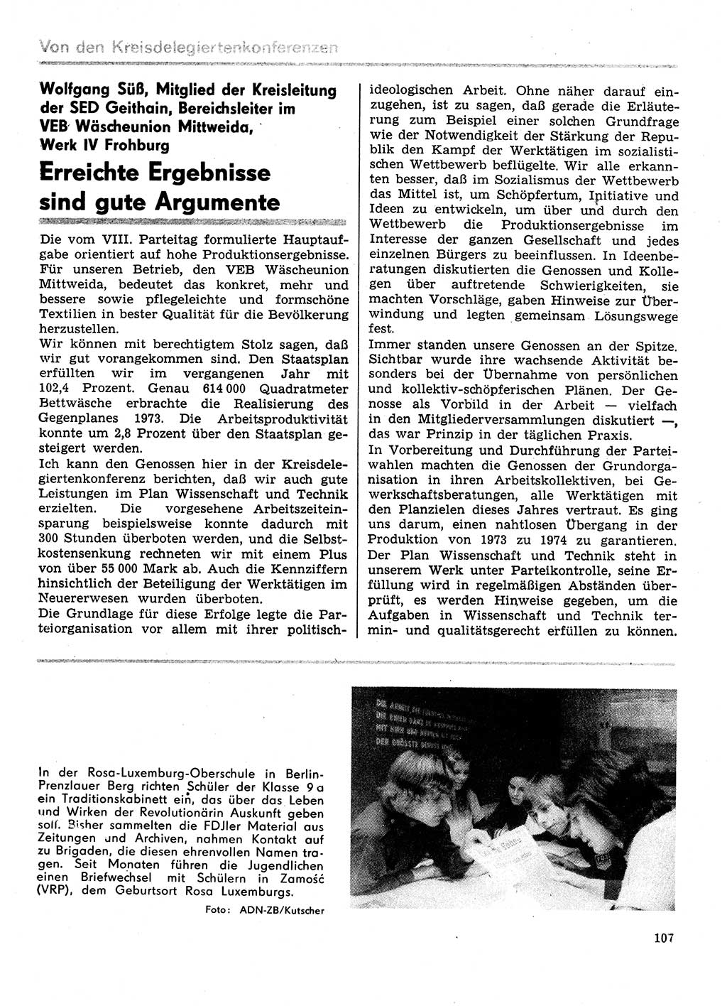 Neuer Weg (NW), Organ des Zentralkomitees (ZK) der SED (Sozialistische Einheitspartei Deutschlands) für Fragen des Parteilebens, 29. Jahrgang [Deutsche Demokratische Republik (DDR)] 1974, Seite 107 (NW ZK SED DDR 1974, S. 107)