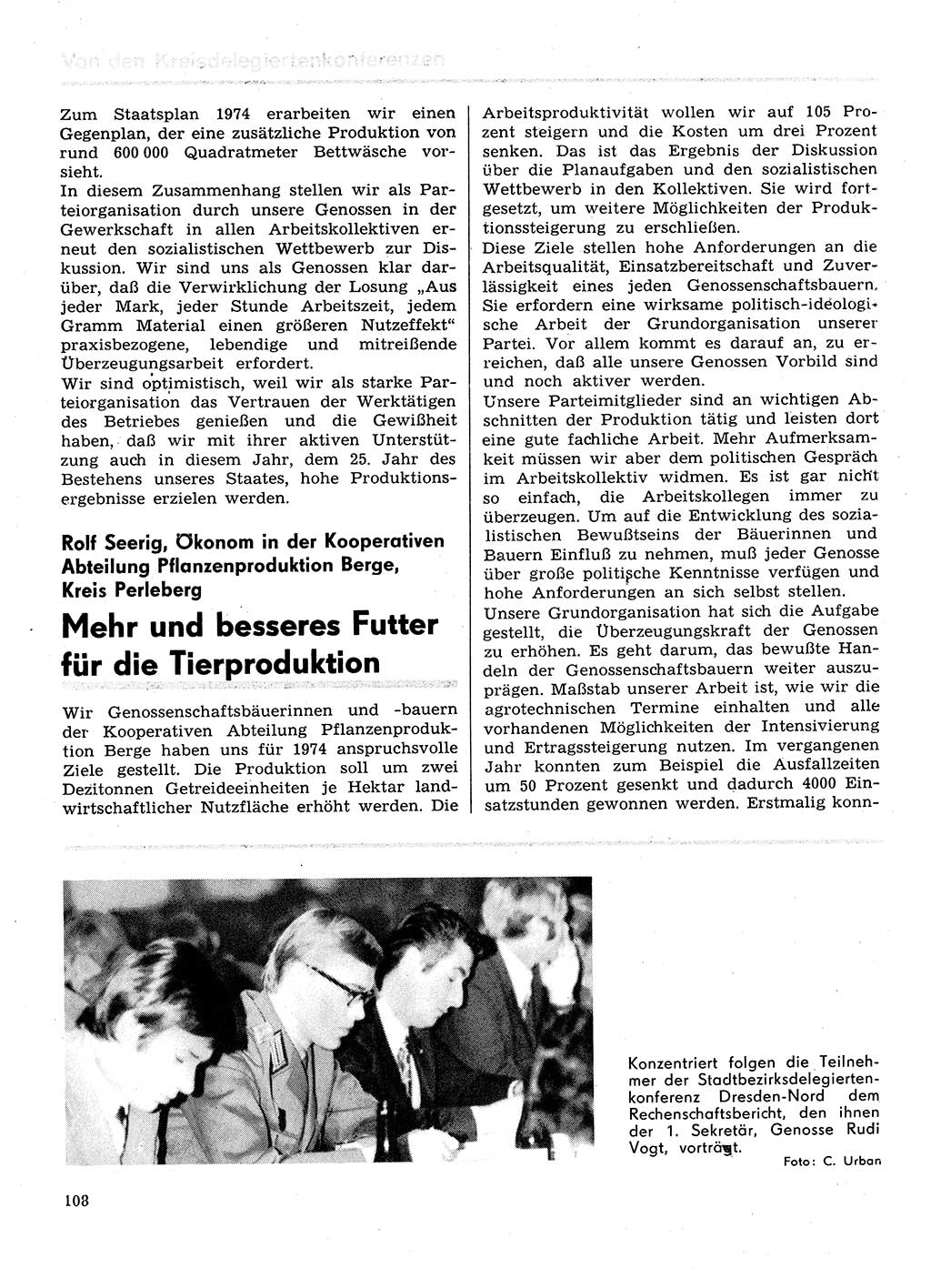 Neuer Weg (NW), Organ des Zentralkomitees (ZK) der SED (Sozialistische Einheitspartei Deutschlands) für Fragen des Parteilebens, 29. Jahrgang [Deutsche Demokratische Republik (DDR)] 1974, Seite 108 (NW ZK SED DDR 1974, S. 108)