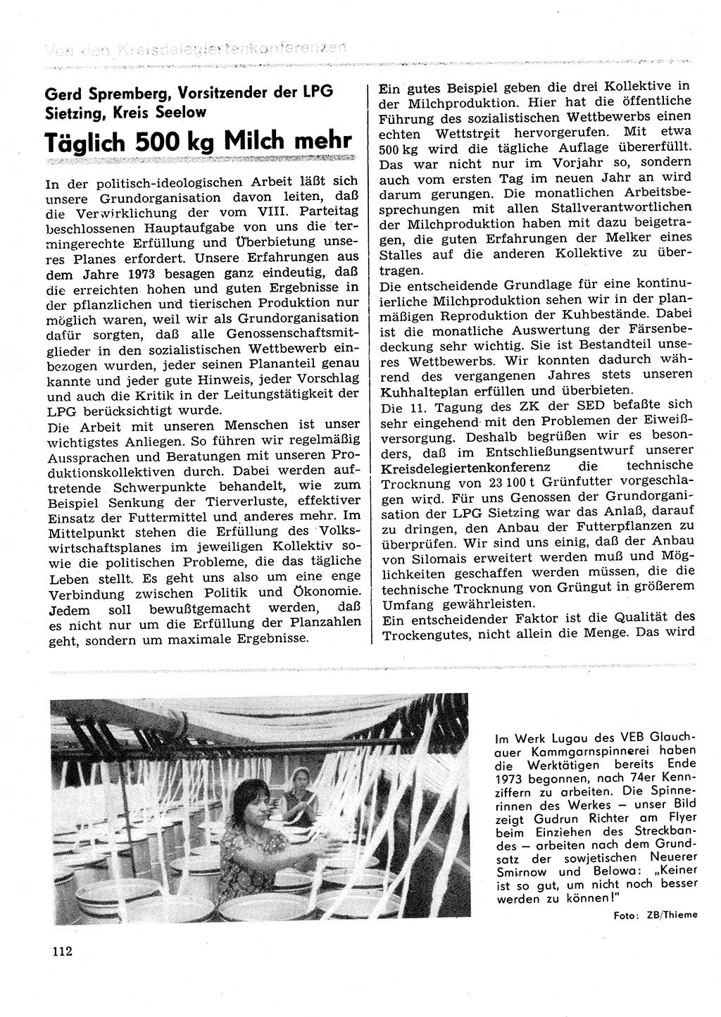 Neuer Weg (NW), Organ des Zentralkomitees (ZK) der SED (Sozialistische Einheitspartei Deutschlands) für Fragen des Parteilebens, 29. Jahrgang [Deutsche Demokratische Republik (DDR)] 1974, Seite 112 (NW ZK SED DDR 1974, S. 112)