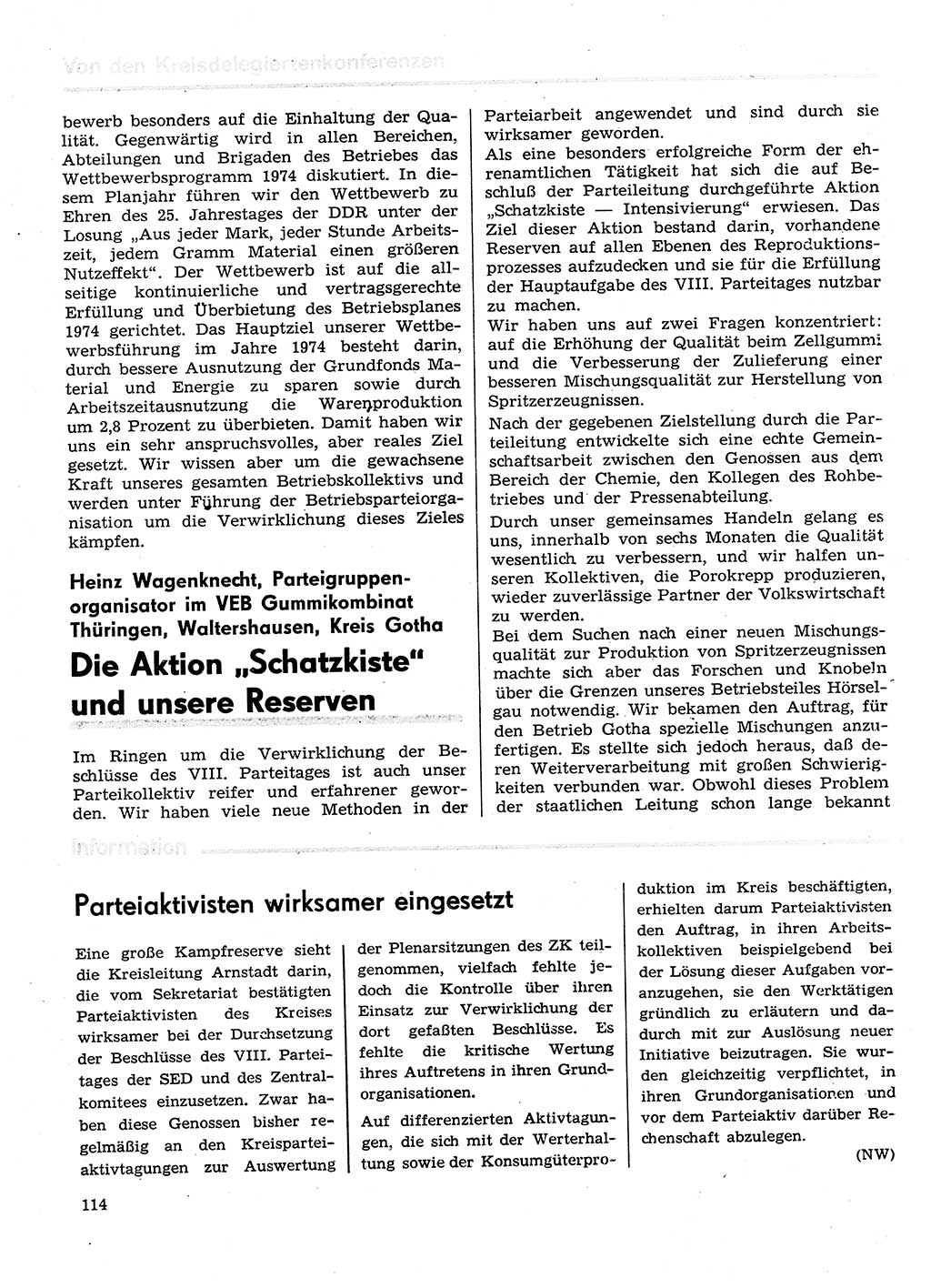Neuer Weg (NW), Organ des Zentralkomitees (ZK) der SED (Sozialistische Einheitspartei Deutschlands) für Fragen des Parteilebens, 29. Jahrgang [Deutsche Demokratische Republik (DDR)] 1974, Seite 114 (NW ZK SED DDR 1974, S. 114)