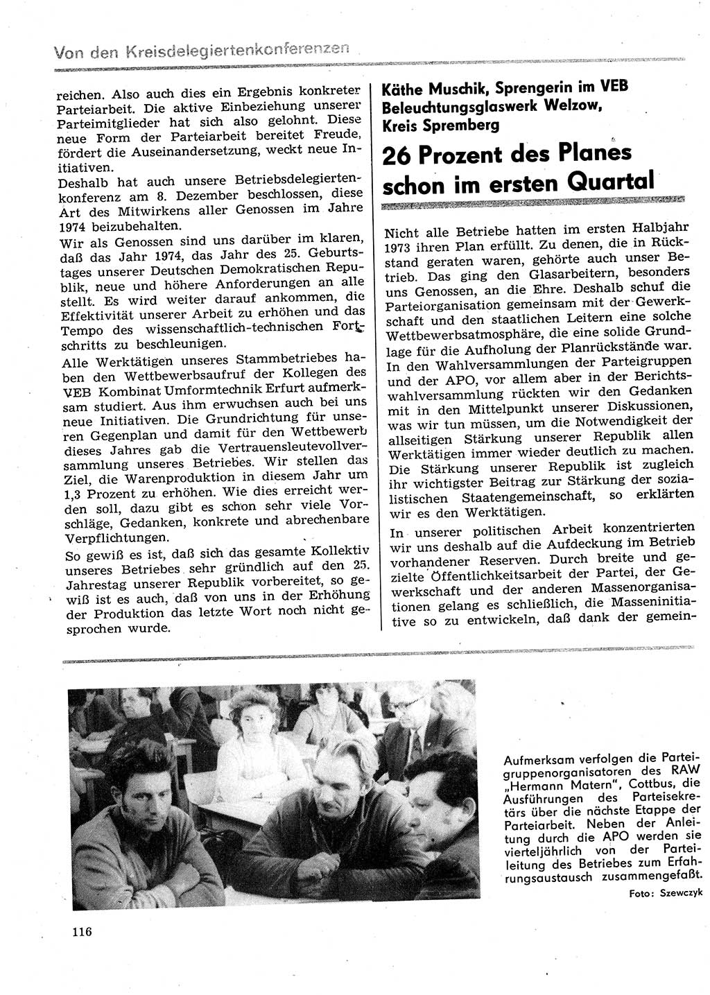 Neuer Weg (NW), Organ des Zentralkomitees (ZK) der SED (Sozialistische Einheitspartei Deutschlands) für Fragen des Parteilebens, 29. Jahrgang [Deutsche Demokratische Republik (DDR)] 1974, Seite 116 (NW ZK SED DDR 1974, S. 116)