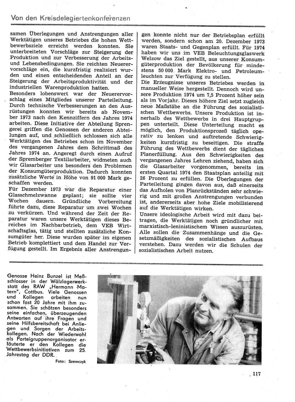 Neuer Weg (NW), Organ des Zentralkomitees (ZK) der SED (Sozialistische Einheitspartei Deutschlands) für Fragen des Parteilebens, 29. Jahrgang [Deutsche Demokratische Republik (DDR)] 1974, Seite 117 (NW ZK SED DDR 1974, S. 117)