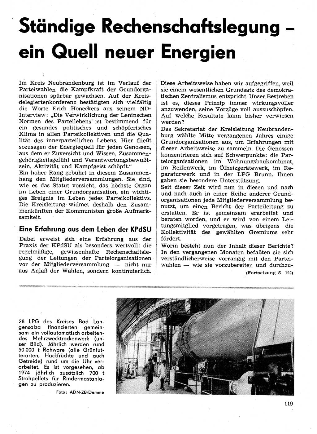 Neuer Weg (NW), Organ des Zentralkomitees (ZK) der SED (Sozialistische Einheitspartei Deutschlands) für Fragen des Parteilebens, 29. Jahrgang [Deutsche Demokratische Republik (DDR)] 1974, Seite 119 (NW ZK SED DDR 1974, S. 119)