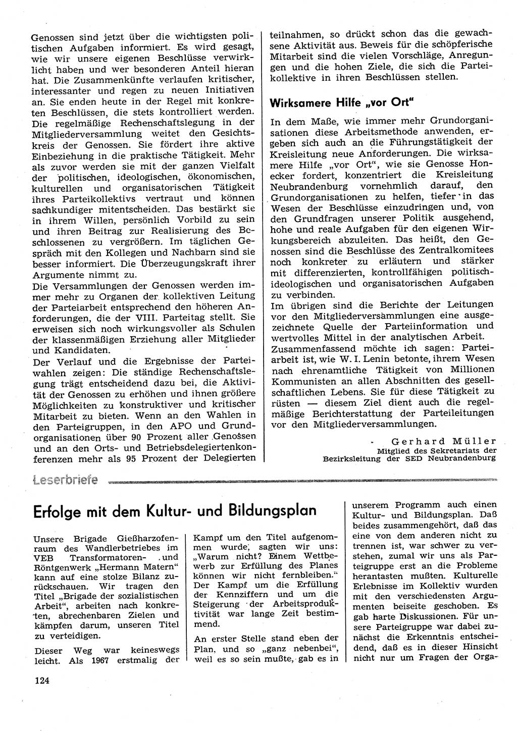 Neuer Weg (NW), Organ des Zentralkomitees (ZK) der SED (Sozialistische Einheitspartei Deutschlands) für Fragen des Parteilebens, 29. Jahrgang [Deutsche Demokratische Republik (DDR)] 1974, Seite 124 (NW ZK SED DDR 1974, S. 124)