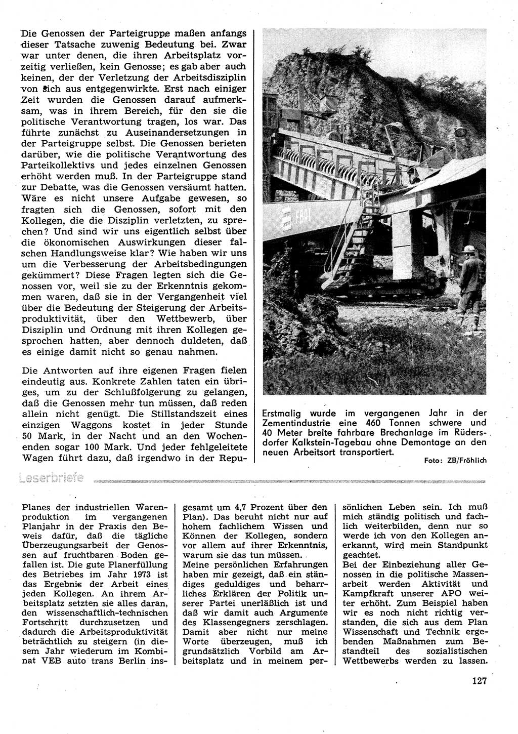 Neuer Weg (NW), Organ des Zentralkomitees (ZK) der SED (Sozialistische Einheitspartei Deutschlands) für Fragen des Parteilebens, 29. Jahrgang [Deutsche Demokratische Republik (DDR)] 1974, Seite 127 (NW ZK SED DDR 1974, S. 127)