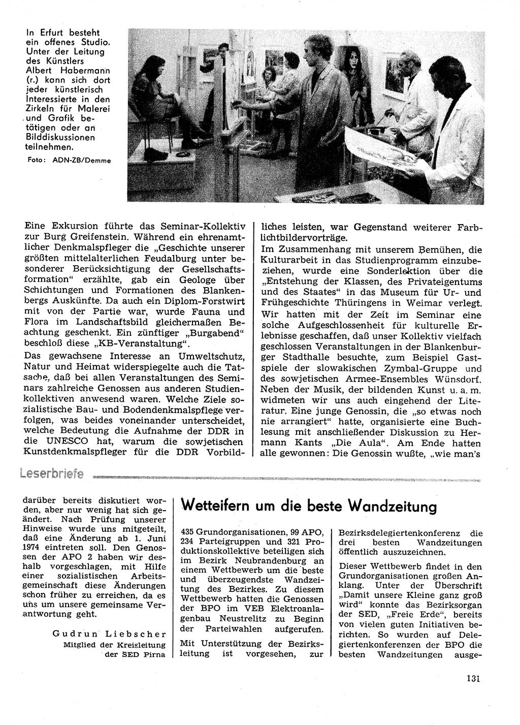 Neuer Weg (NW), Organ des Zentralkomitees (ZK) der SED (Sozialistische Einheitspartei Deutschlands) für Fragen des Parteilebens, 29. Jahrgang [Deutsche Demokratische Republik (DDR)] 1974, Seite 131 (NW ZK SED DDR 1974, S. 131)
