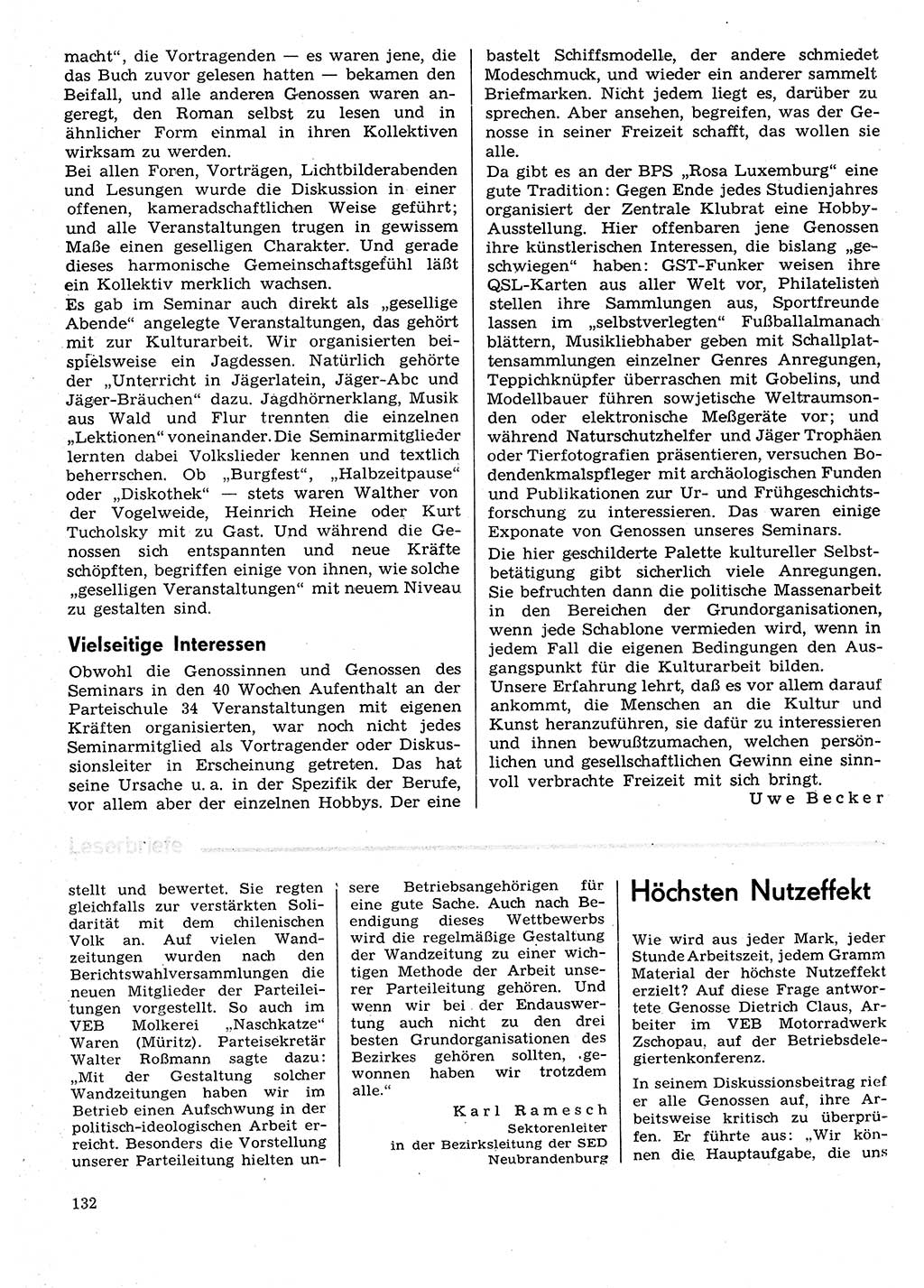 Neuer Weg (NW), Organ des Zentralkomitees (ZK) der SED (Sozialistische Einheitspartei Deutschlands) für Fragen des Parteilebens, 29. Jahrgang [Deutsche Demokratische Republik (DDR)] 1974, Seite 132 (NW ZK SED DDR 1974, S. 132)