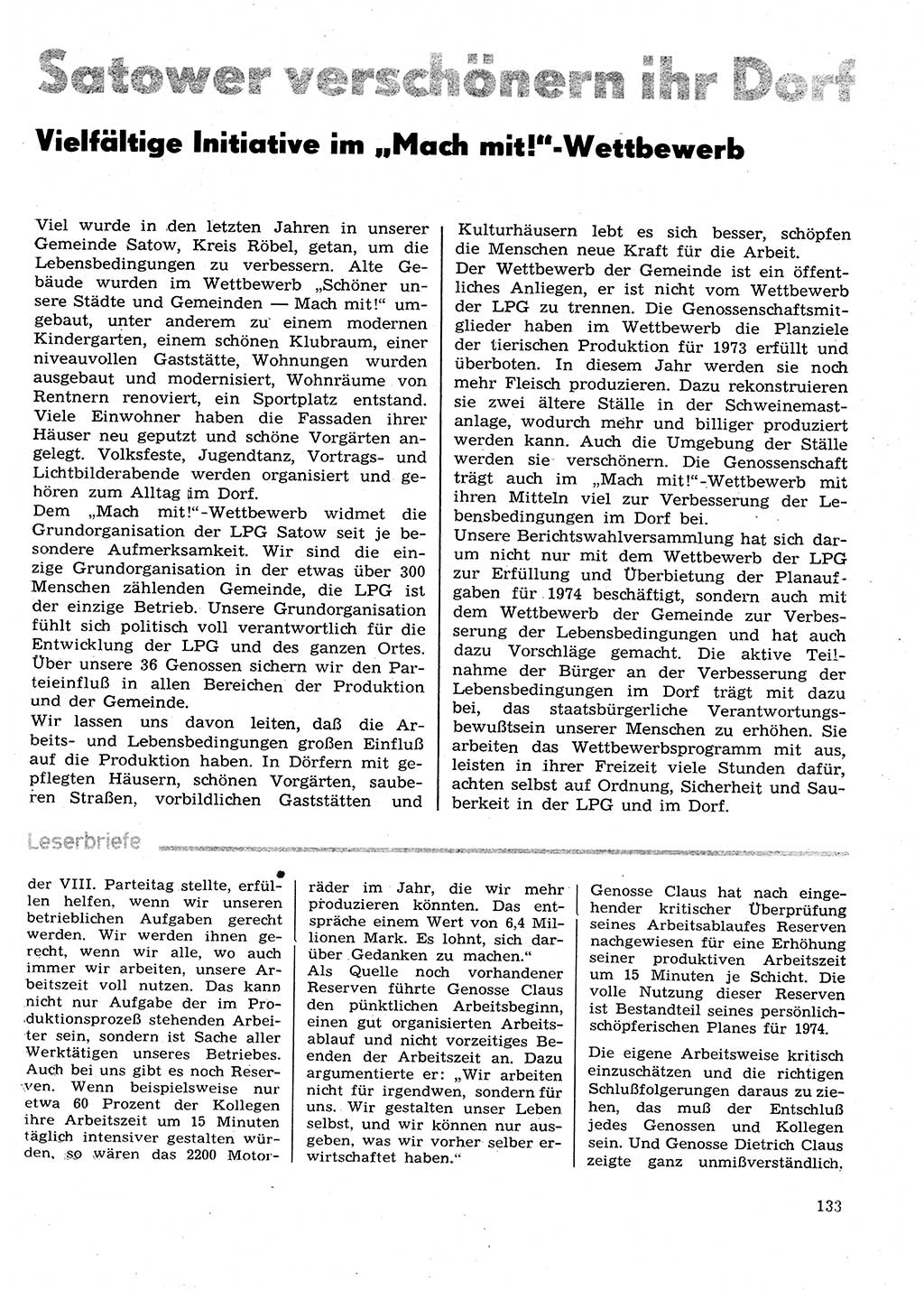Neuer Weg (NW), Organ des Zentralkomitees (ZK) der SED (Sozialistische Einheitspartei Deutschlands) für Fragen des Parteilebens, 29. Jahrgang [Deutsche Demokratische Republik (DDR)] 1974, Seite 133 (NW ZK SED DDR 1974, S. 133)