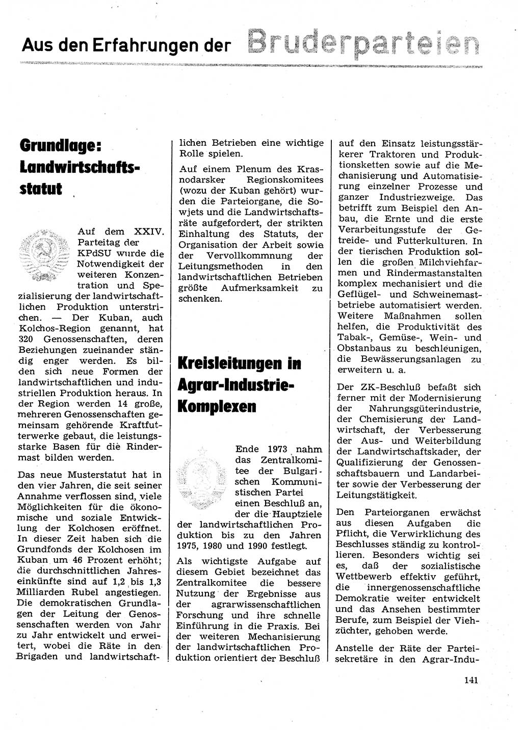 Neuer Weg (NW), Organ des Zentralkomitees (ZK) der SED (Sozialistische Einheitspartei Deutschlands) für Fragen des Parteilebens, 29. Jahrgang [Deutsche Demokratische Republik (DDR)] 1974, Seite 141 (NW ZK SED DDR 1974, S. 141)