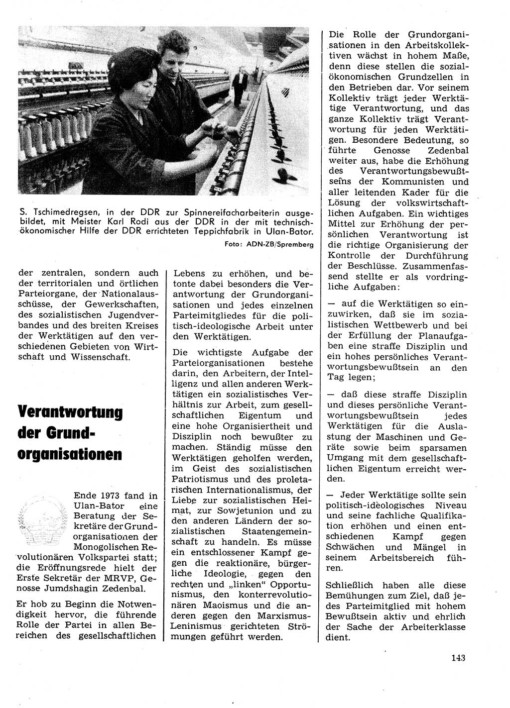 Neuer Weg (NW), Organ des Zentralkomitees (ZK) der SED (Sozialistische Einheitspartei Deutschlands) für Fragen des Parteilebens, 29. Jahrgang [Deutsche Demokratische Republik (DDR)] 1974, Seite 143 (NW ZK SED DDR 1974, S. 143)