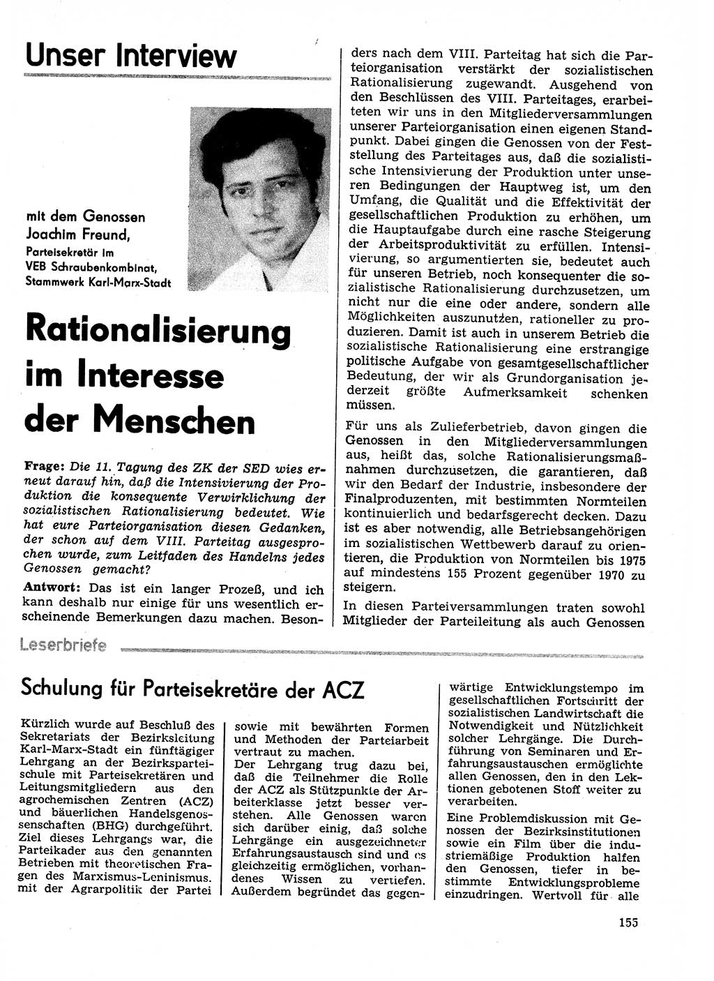 Neuer Weg (NW), Organ des Zentralkomitees (ZK) der SED (Sozialistische Einheitspartei Deutschlands) für Fragen des Parteilebens, 29. Jahrgang [Deutsche Demokratische Republik (DDR)] 1974, Seite 155 (NW ZK SED DDR 1974, S. 155)
