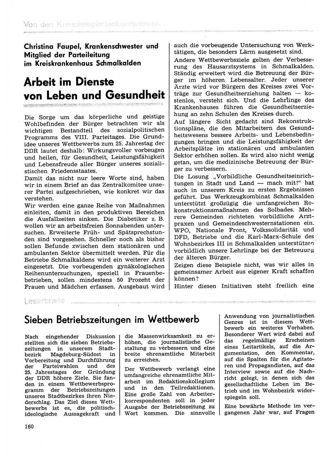 Neuer Weg (NW), Organ des Zentralkomitees (ZK) der SED (Sozialistische Einheitspartei Deutschlands) für Fragen des Parteilebens, 29. Jahrgang [Deutsche Demokratische Republik (DDR)] 1974, Seite 160 (NW ZK SED DDR 1974, S. 160)
