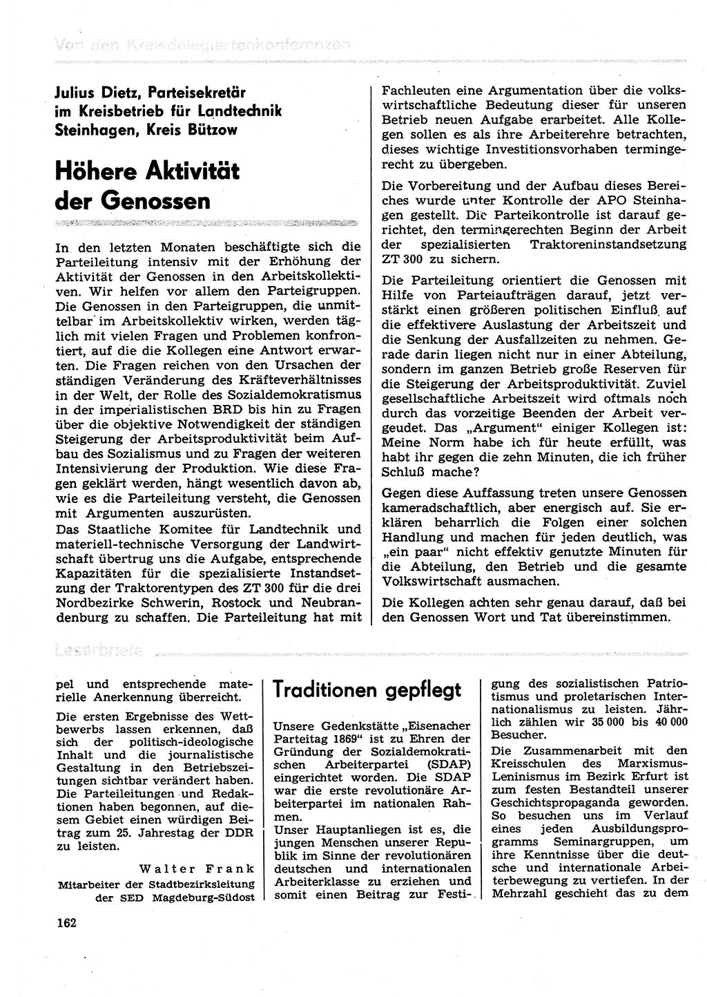 Neuer Weg (NW), Organ des Zentralkomitees (ZK) der SED (Sozialistische Einheitspartei Deutschlands) für Fragen des Parteilebens, 29. Jahrgang [Deutsche Demokratische Republik (DDR)] 1974, Seite 162 (NW ZK SED DDR 1974, S. 162)