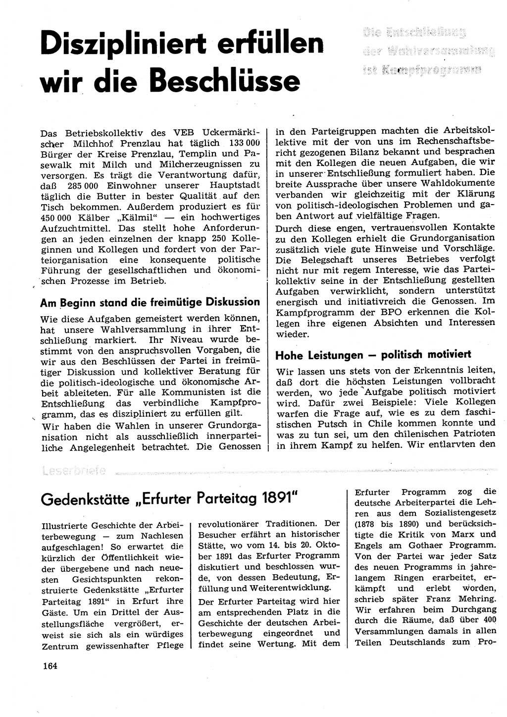 Neuer Weg (NW), Organ des Zentralkomitees (ZK) der SED (Sozialistische Einheitspartei Deutschlands) für Fragen des Parteilebens, 29. Jahrgang [Deutsche Demokratische Republik (DDR)] 1974, Seite 164 (NW ZK SED DDR 1974, S. 164)