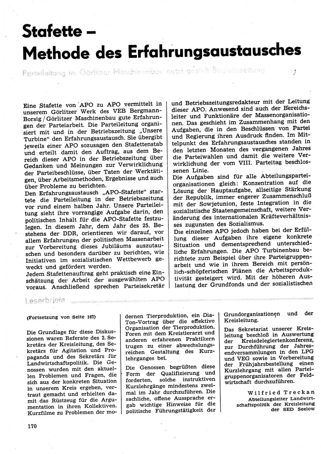 Neuer Weg (NW), Organ des Zentralkomitees (ZK) der SED (Sozialistische Einheitspartei Deutschlands) für Fragen des Parteilebens, 29. Jahrgang [Deutsche Demokratische Republik (DDR)] 1974, Seite 170 (NW ZK SED DDR 1974, S. 170)