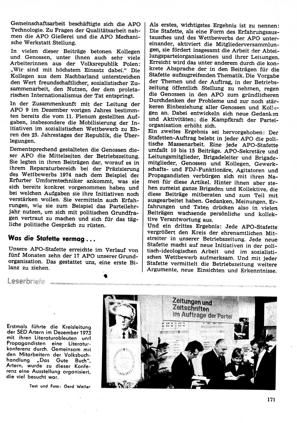 Neuer Weg (NW), Organ des Zentralkomitees (ZK) der SED (Sozialistische Einheitspartei Deutschlands) für Fragen des Parteilebens, 29. Jahrgang [Deutsche Demokratische Republik (DDR)] 1974, Seite 171 (NW ZK SED DDR 1974, S. 171)
