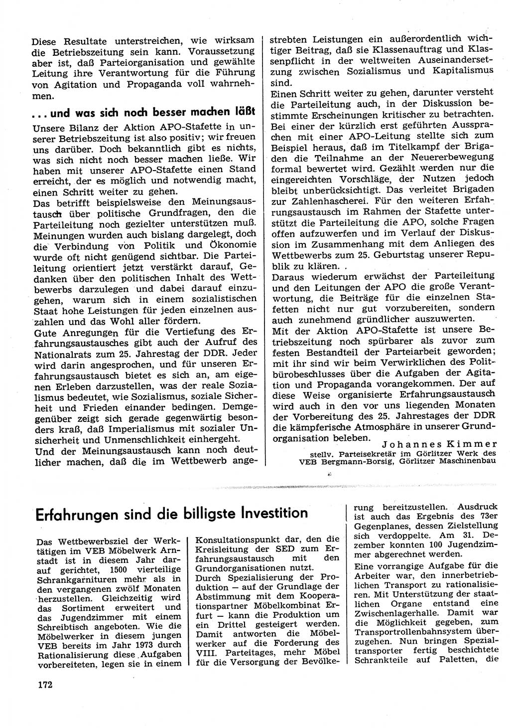 Neuer Weg (NW), Organ des Zentralkomitees (ZK) der SED (Sozialistische Einheitspartei Deutschlands) für Fragen des Parteilebens, 29. Jahrgang [Deutsche Demokratische Republik (DDR)] 1974, Seite 172 (NW ZK SED DDR 1974, S. 172)
