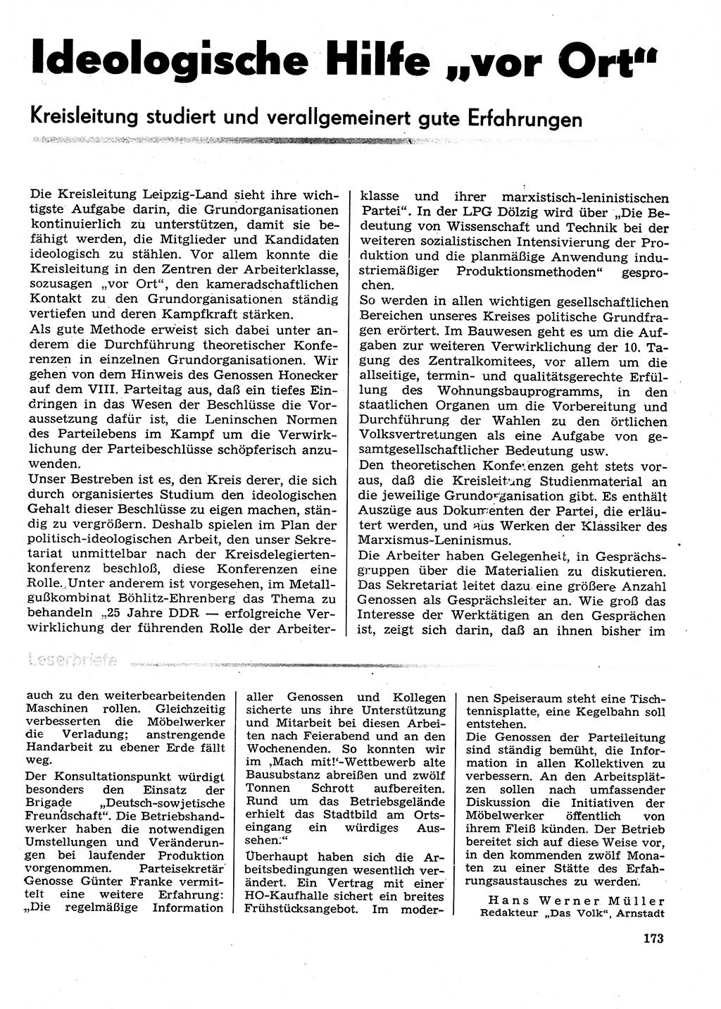 Neuer Weg (NW), Organ des Zentralkomitees (ZK) der SED (Sozialistische Einheitspartei Deutschlands) für Fragen des Parteilebens, 29. Jahrgang [Deutsche Demokratische Republik (DDR)] 1974, Seite 173 (NW ZK SED DDR 1974, S. 173)