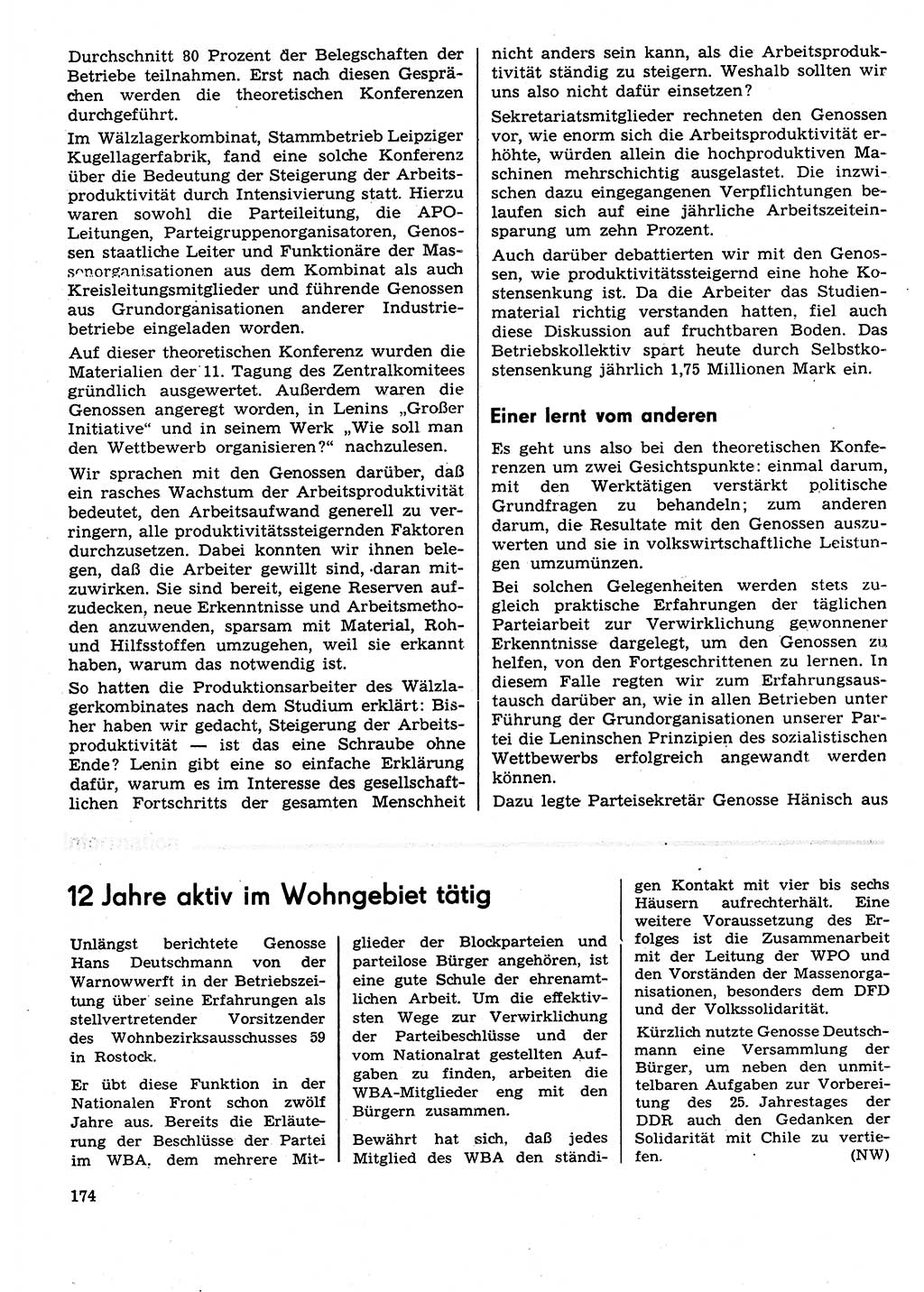 Neuer Weg (NW), Organ des Zentralkomitees (ZK) der SED (Sozialistische Einheitspartei Deutschlands) für Fragen des Parteilebens, 29. Jahrgang [Deutsche Demokratische Republik (DDR)] 1974, Seite 174 (NW ZK SED DDR 1974, S. 174)
