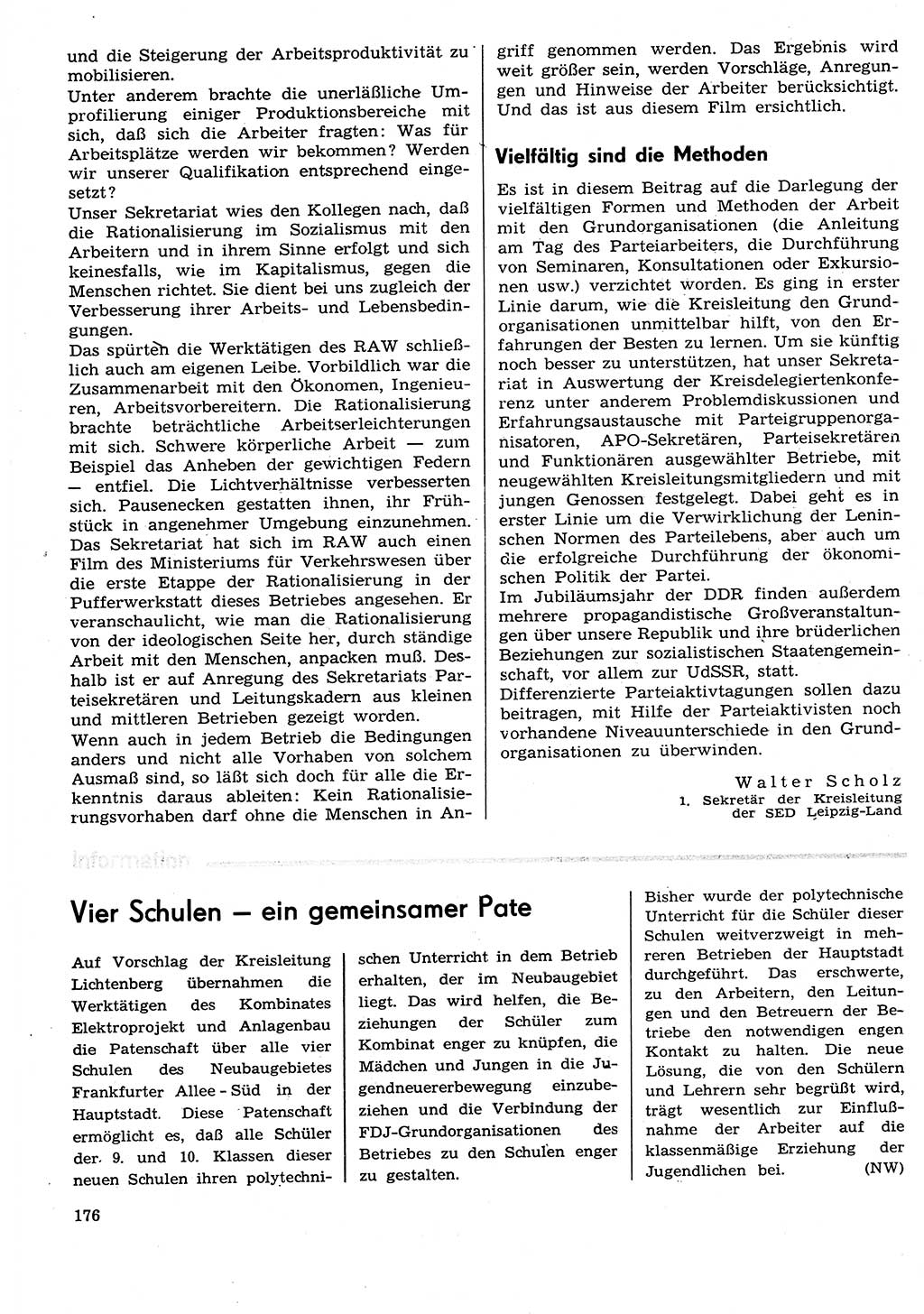 Neuer Weg (NW), Organ des Zentralkomitees (ZK) der SED (Sozialistische Einheitspartei Deutschlands) für Fragen des Parteilebens, 29. Jahrgang [Deutsche Demokratische Republik (DDR)] 1974, Seite 176 (NW ZK SED DDR 1974, S. 176)