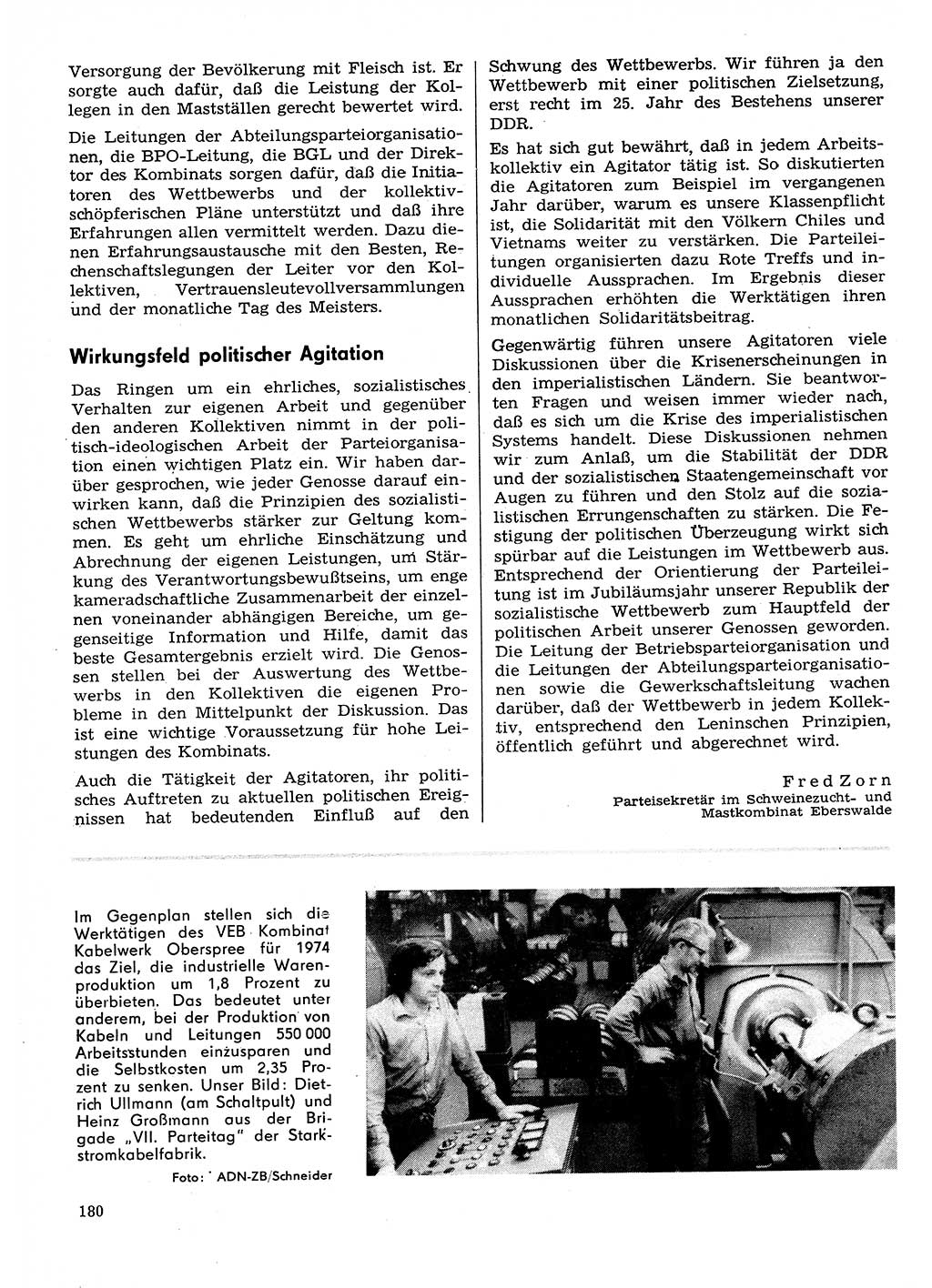 Neuer Weg (NW), Organ des Zentralkomitees (ZK) der SED (Sozialistische Einheitspartei Deutschlands) für Fragen des Parteilebens, 29. Jahrgang [Deutsche Demokratische Republik (DDR)] 1974, Seite 180 (NW ZK SED DDR 1974, S. 180)
