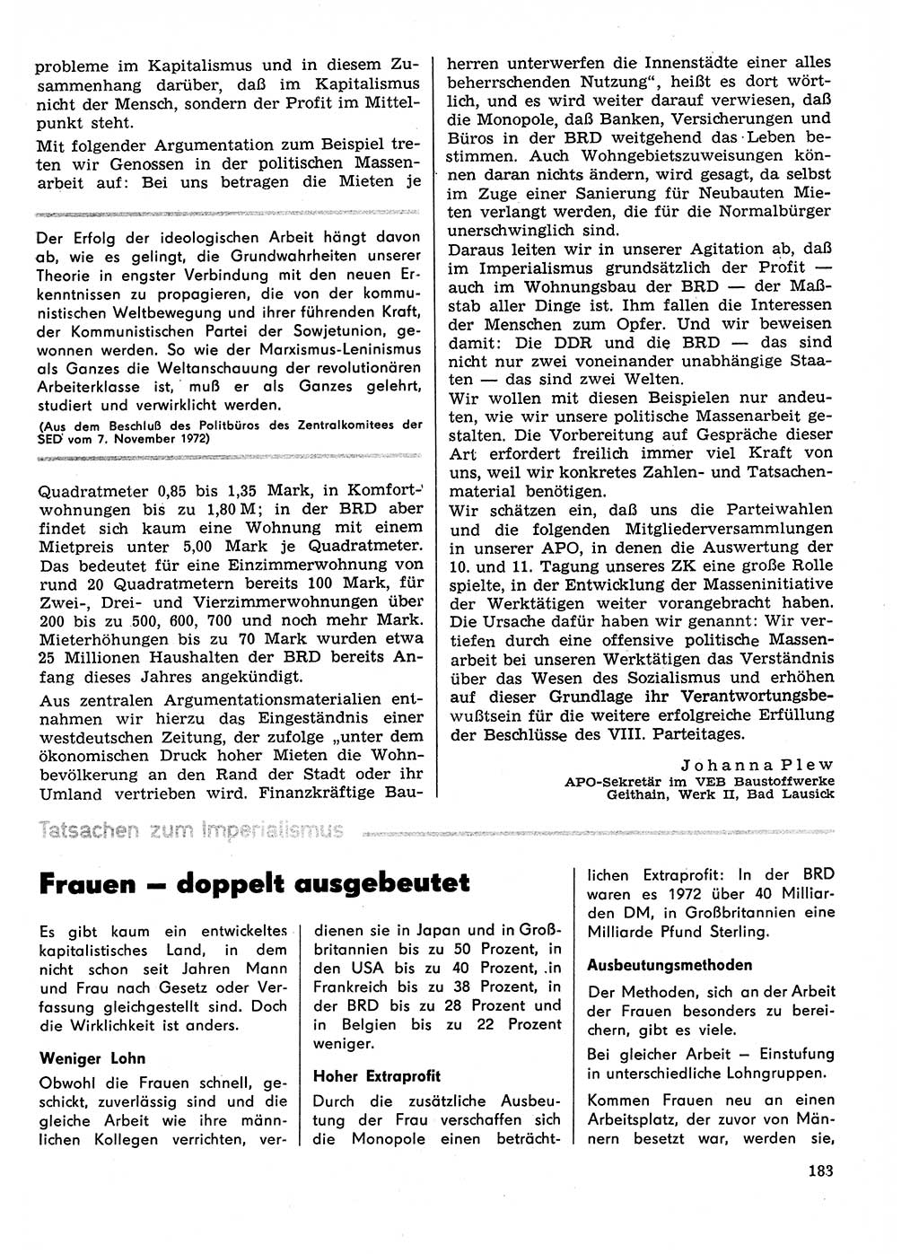 Neuer Weg (NW), Organ des Zentralkomitees (ZK) der SED (Sozialistische Einheitspartei Deutschlands) für Fragen des Parteilebens, 29. Jahrgang [Deutsche Demokratische Republik (DDR)] 1974, Seite 183 (NW ZK SED DDR 1974, S. 183)