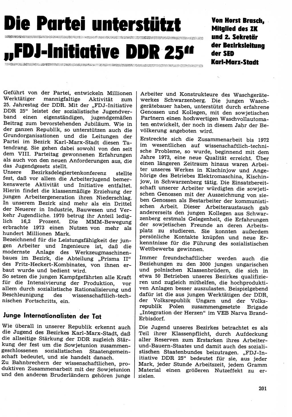 Neuer Weg (NW), Organ des Zentralkomitees (ZK) der SED (Sozialistische Einheitspartei Deutschlands) für Fragen des Parteilebens, 29. Jahrgang [Deutsche Demokratische Republik (DDR)] 1974, Seite 201 (NW ZK SED DDR 1974, S. 201)