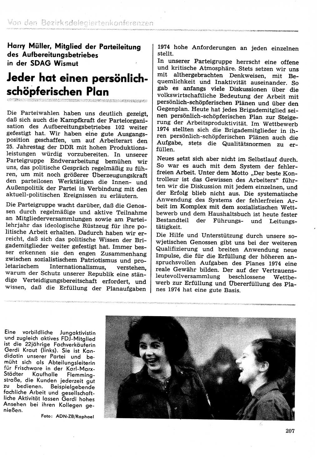 Neuer Weg (NW), Organ des Zentralkomitees (ZK) der SED (Sozialistische Einheitspartei Deutschlands) für Fragen des Parteilebens, 29. Jahrgang [Deutsche Demokratische Republik (DDR)] 1974, Seite 207 (NW ZK SED DDR 1974, S. 207)