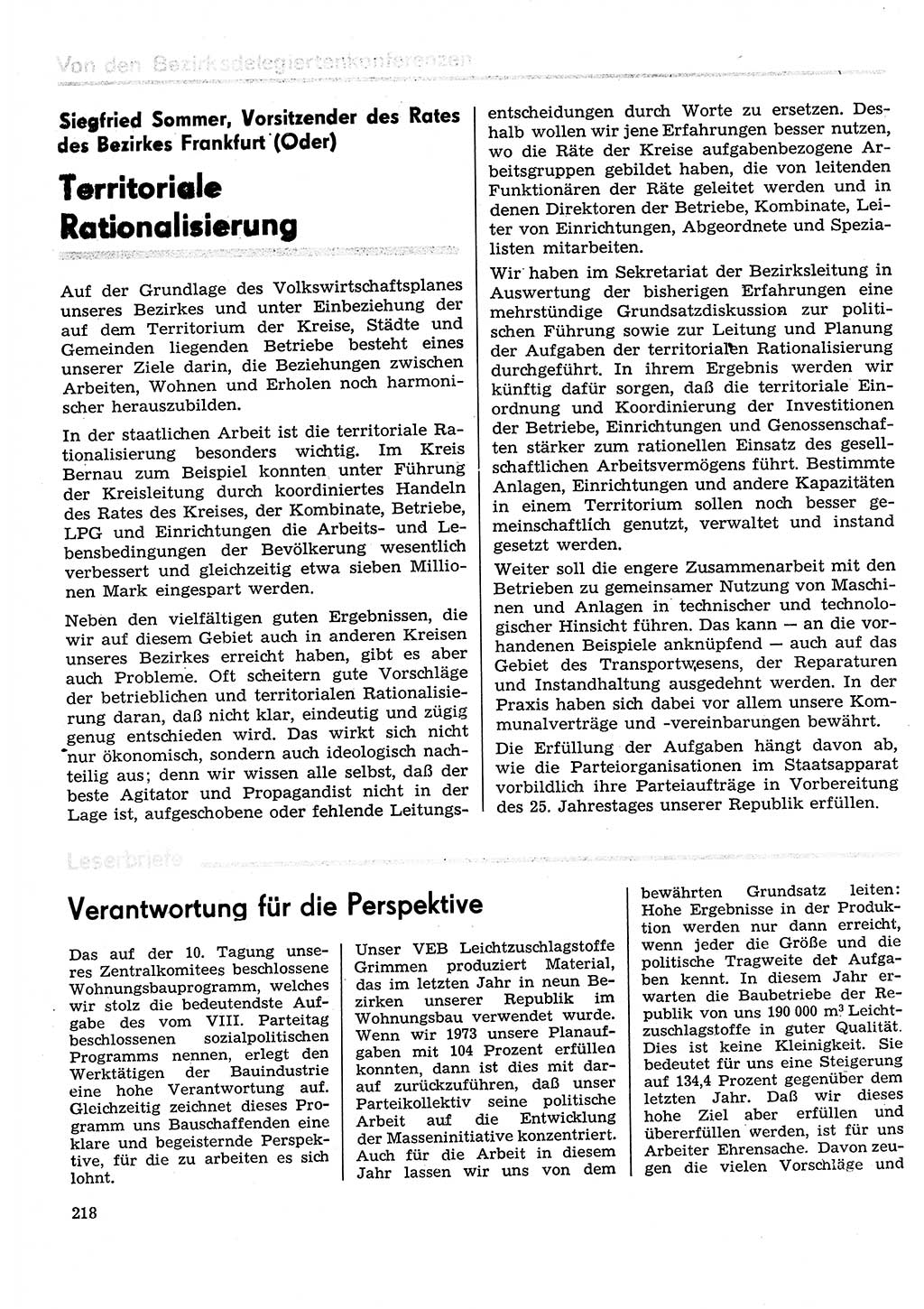 Neuer Weg (NW), Organ des Zentralkomitees (ZK) der SED (Sozialistische Einheitspartei Deutschlands) für Fragen des Parteilebens, 29. Jahrgang [Deutsche Demokratische Republik (DDR)] 1974, Seite 218 (NW ZK SED DDR 1974, S. 218)