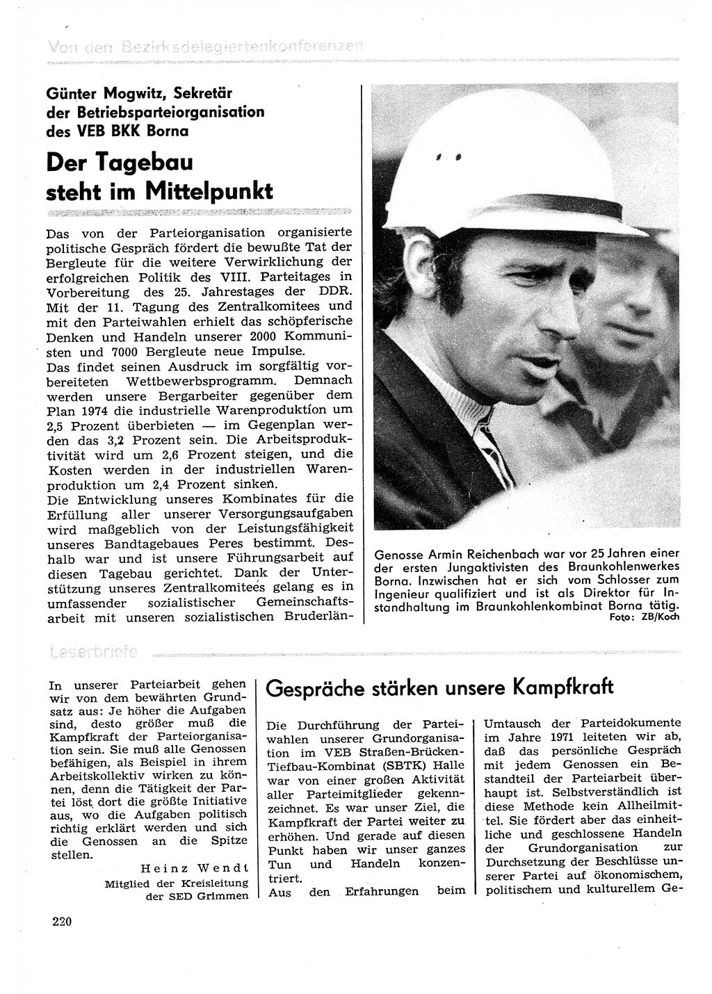 Neuer Weg (NW), Organ des Zentralkomitees (ZK) der SED (Sozialistische Einheitspartei Deutschlands) für Fragen des Parteilebens, 29. Jahrgang [Deutsche Demokratische Republik (DDR)] 1974, Seite 220 (NW ZK SED DDR 1974, S. 220)