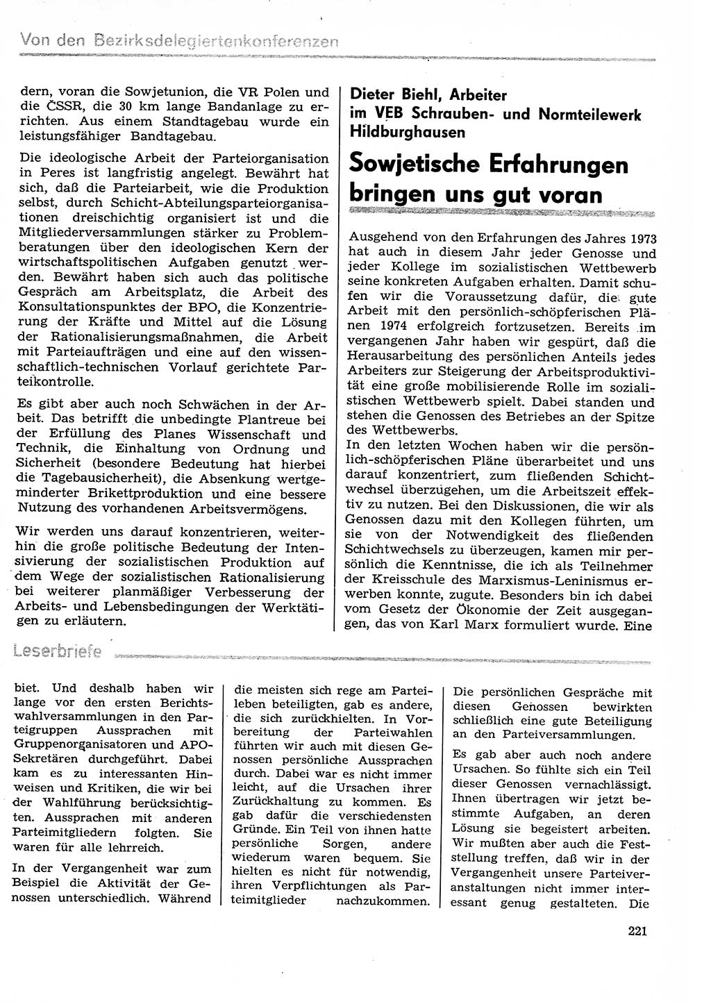 Neuer Weg (NW), Organ des Zentralkomitees (ZK) der SED (Sozialistische Einheitspartei Deutschlands) für Fragen des Parteilebens, 29. Jahrgang [Deutsche Demokratische Republik (DDR)] 1974, Seite 221 (NW ZK SED DDR 1974, S. 221)