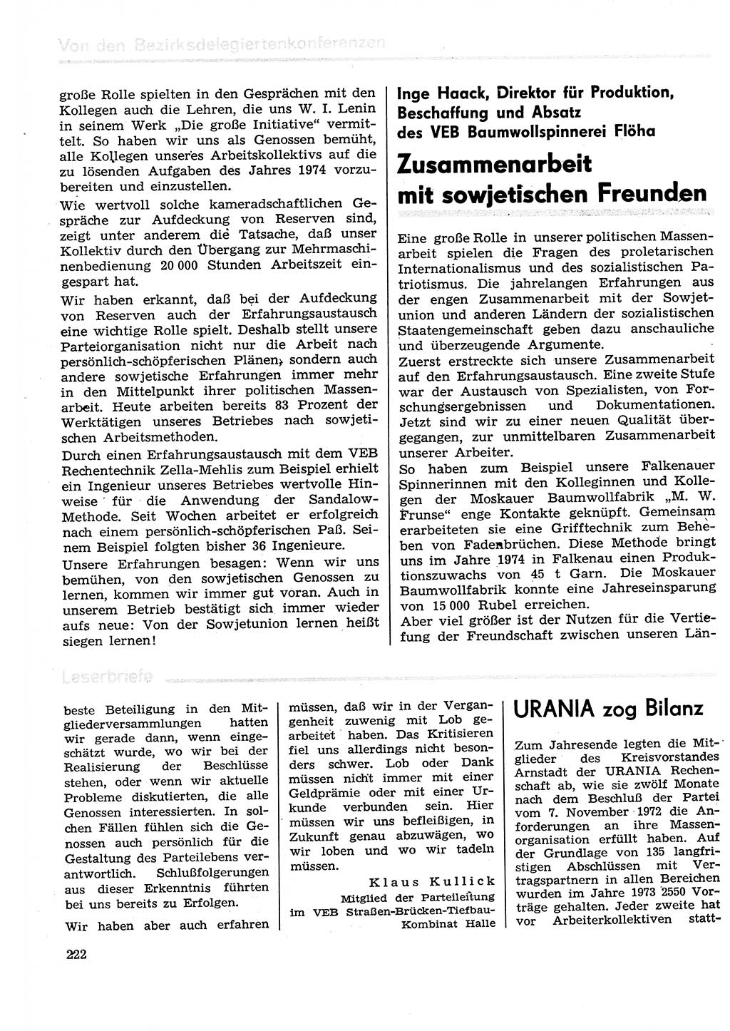 Neuer Weg (NW), Organ des Zentralkomitees (ZK) der SED (Sozialistische Einheitspartei Deutschlands) für Fragen des Parteilebens, 29. Jahrgang [Deutsche Demokratische Republik (DDR)] 1974, Seite 222 (NW ZK SED DDR 1974, S. 222)