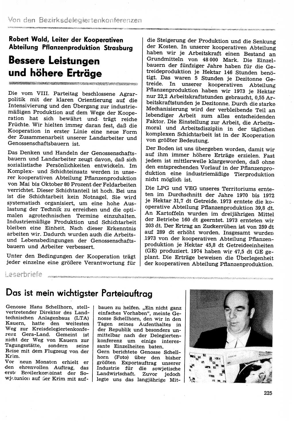 Neuer Weg (NW), Organ des Zentralkomitees (ZK) der SED (Sozialistische Einheitspartei Deutschlands) für Fragen des Parteilebens, 29. Jahrgang [Deutsche Demokratische Republik (DDR)] 1974, Seite 225 (NW ZK SED DDR 1974, S. 225)