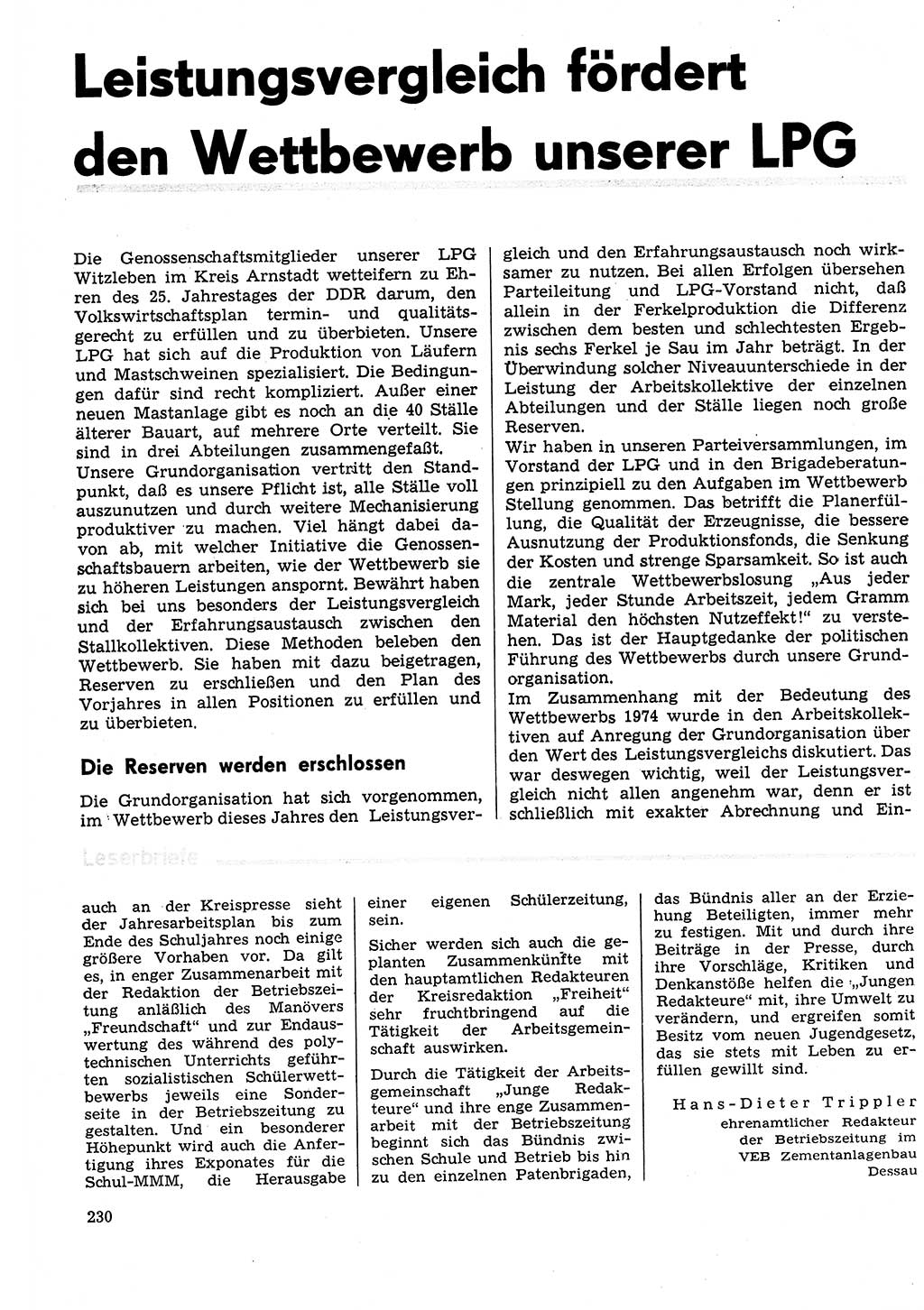 Neuer Weg (NW), Organ des Zentralkomitees (ZK) der SED (Sozialistische Einheitspartei Deutschlands) für Fragen des Parteilebens, 29. Jahrgang [Deutsche Demokratische Republik (DDR)] 1974, Seite 230 (NW ZK SED DDR 1974, S. 230)