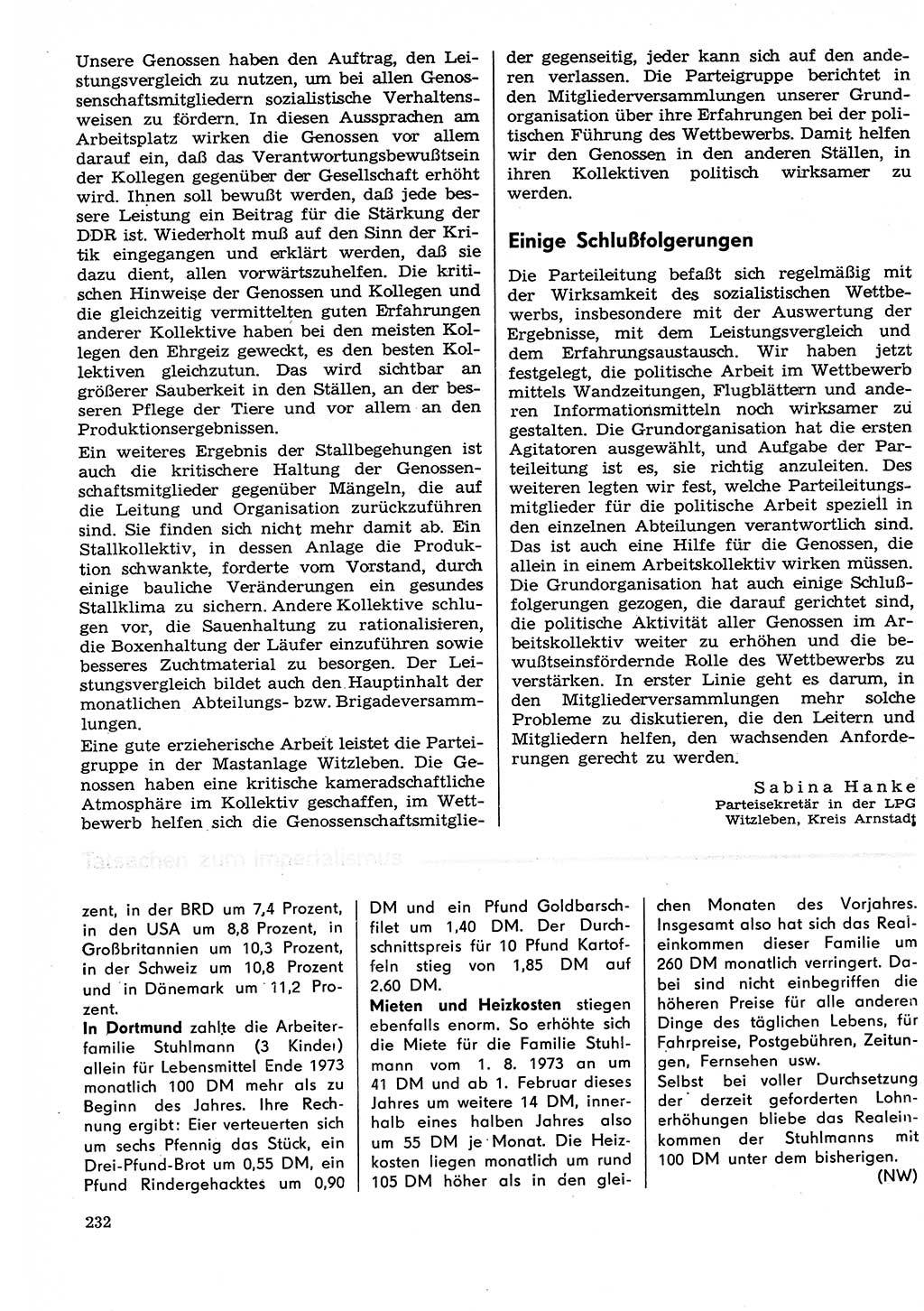 Neuer Weg (NW), Organ des Zentralkomitees (ZK) der SED (Sozialistische Einheitspartei Deutschlands) für Fragen des Parteilebens, 29. Jahrgang [Deutsche Demokratische Republik (DDR)] 1974, Seite 232 (NW ZK SED DDR 1974, S. 232)