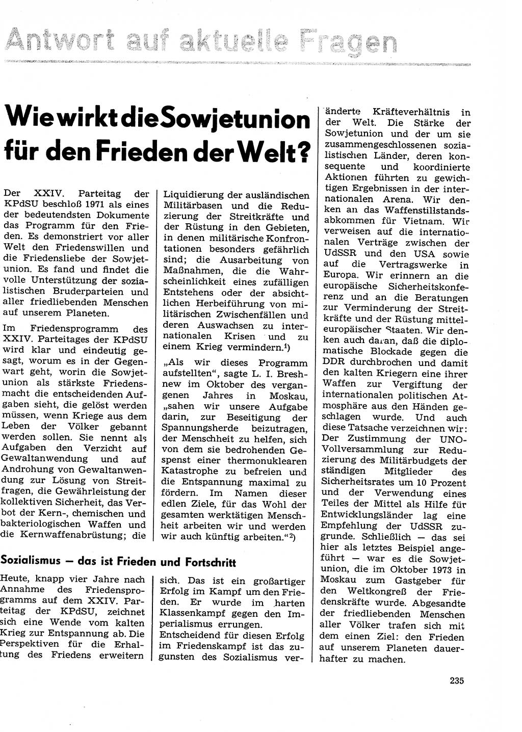 Neuer Weg (NW), Organ des Zentralkomitees (ZK) der SED (Sozialistische Einheitspartei Deutschlands) für Fragen des Parteilebens, 29. Jahrgang [Deutsche Demokratische Republik (DDR)] 1974, Seite 235 (NW ZK SED DDR 1974, S. 235)