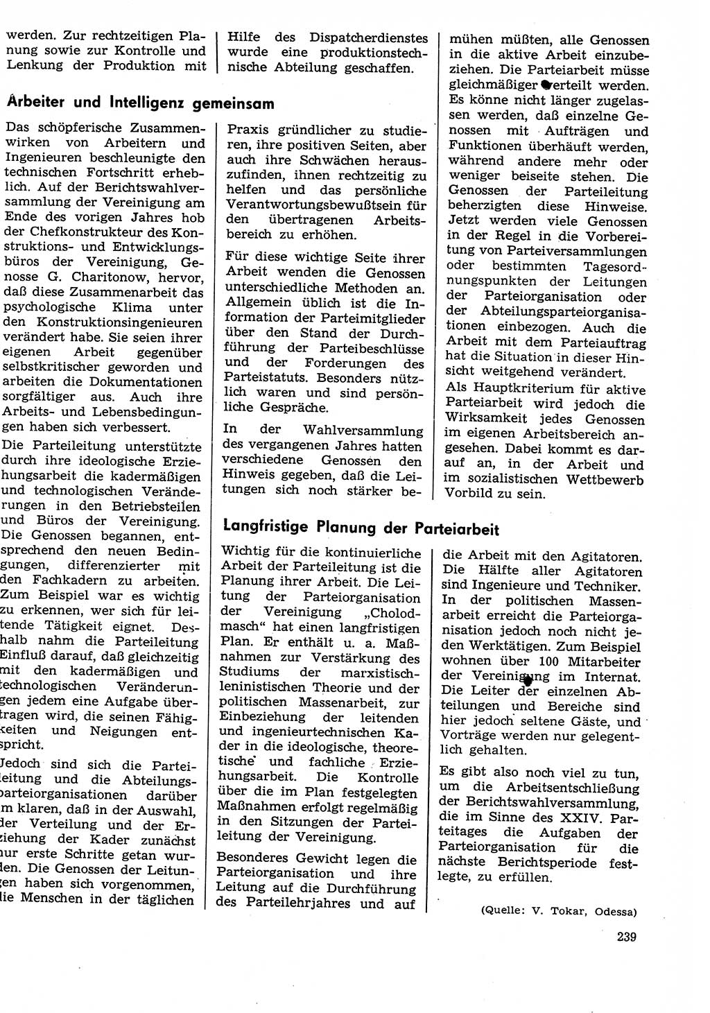 Neuer Weg (NW), Organ des Zentralkomitees (ZK) der SED (Sozialistische Einheitspartei Deutschlands) für Fragen des Parteilebens, 29. Jahrgang [Deutsche Demokratische Republik (DDR)] 1974, Seite 239 (NW ZK SED DDR 1974, S. 239)