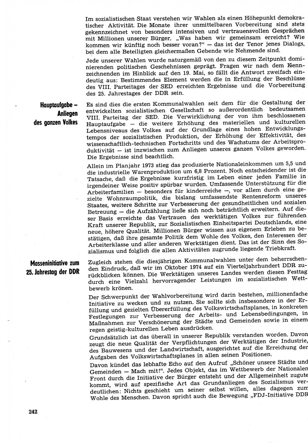 Neuer Weg (NW), Organ des Zentralkomitees (ZK) der SED (Sozialistische Einheitspartei Deutschlands) für Fragen des Parteilebens, 29. Jahrgang [Deutsche Demokratische Republik (DDR)] 1974, Seite 242 (NW ZK SED DDR 1974, S. 242)