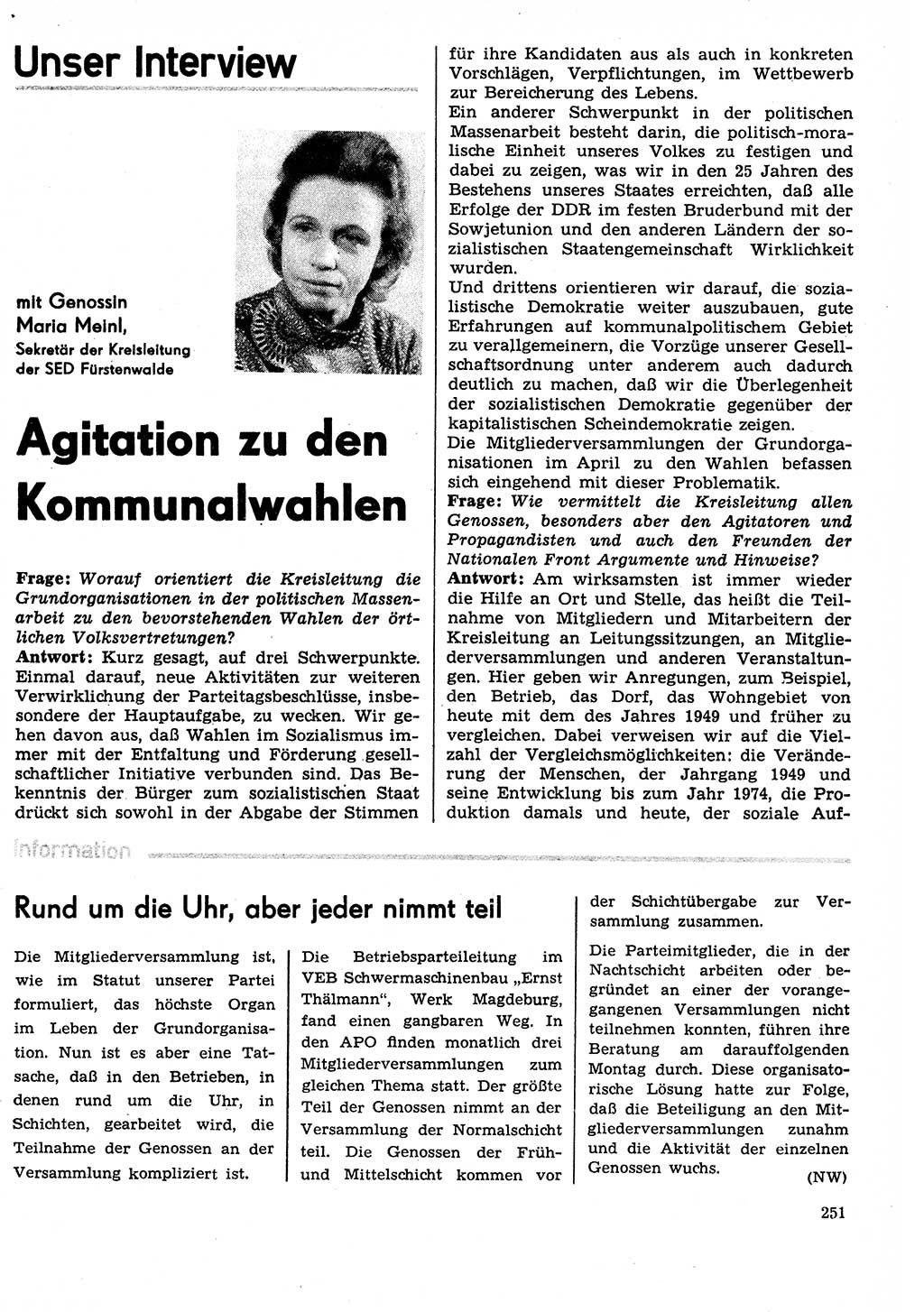 Neuer Weg (NW), Organ des Zentralkomitees (ZK) der SED (Sozialistische Einheitspartei Deutschlands) für Fragen des Parteilebens, 29. Jahrgang [Deutsche Demokratische Republik (DDR)] 1974, Seite 251 (NW ZK SED DDR 1974, S. 251)