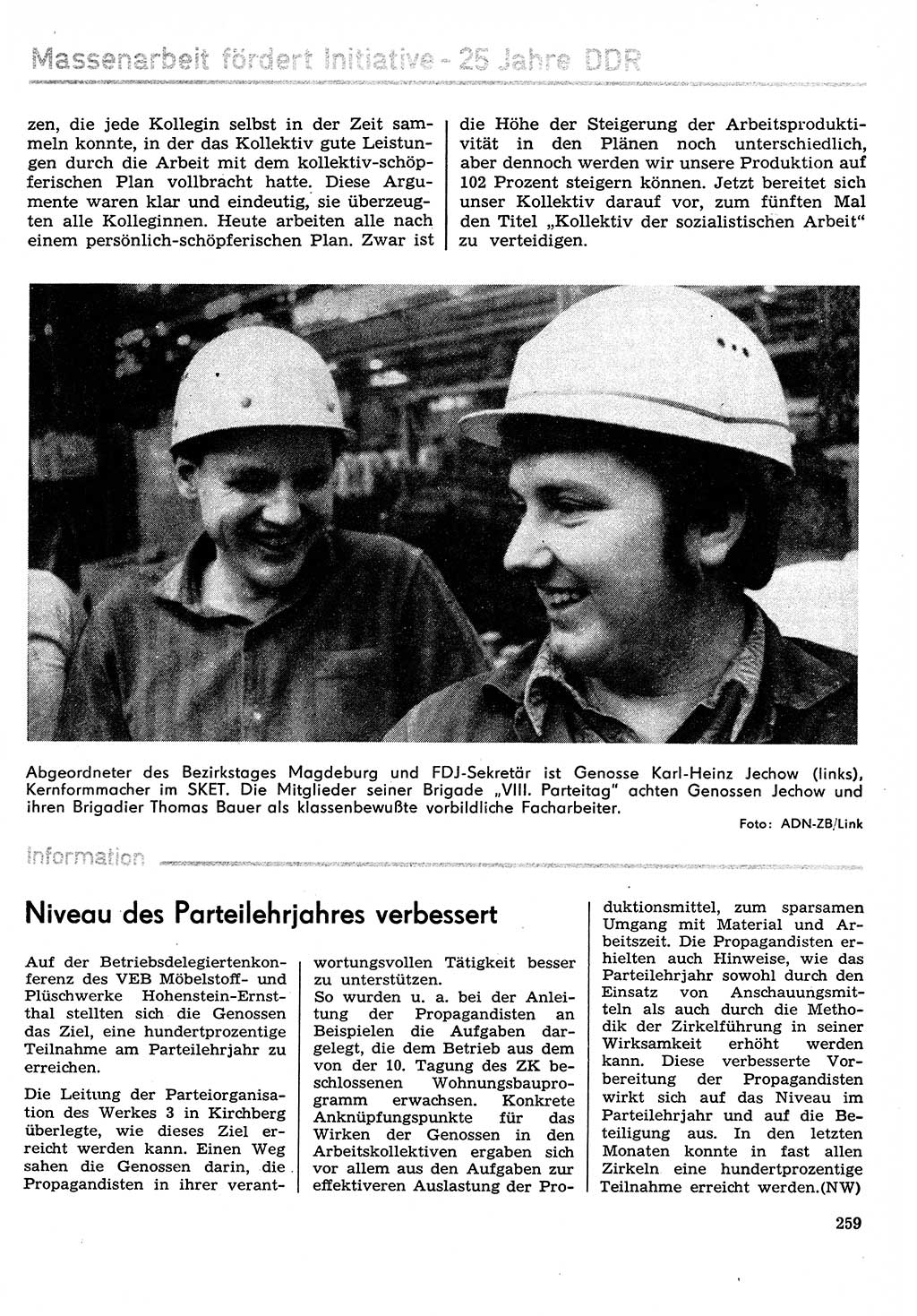 Neuer Weg (NW), Organ des Zentralkomitees (ZK) der SED (Sozialistische Einheitspartei Deutschlands) für Fragen des Parteilebens, 29. Jahrgang [Deutsche Demokratische Republik (DDR)] 1974, Seite 259 (NW ZK SED DDR 1974, S. 259)