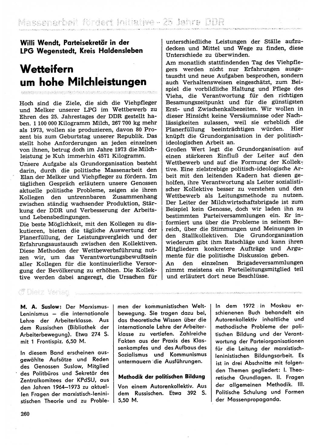 Neuer Weg (NW), Organ des Zentralkomitees (ZK) der SED (Sozialistische Einheitspartei Deutschlands) für Fragen des Parteilebens, 29. Jahrgang [Deutsche Demokratische Republik (DDR)] 1974, Seite 260 (NW ZK SED DDR 1974, S. 260)