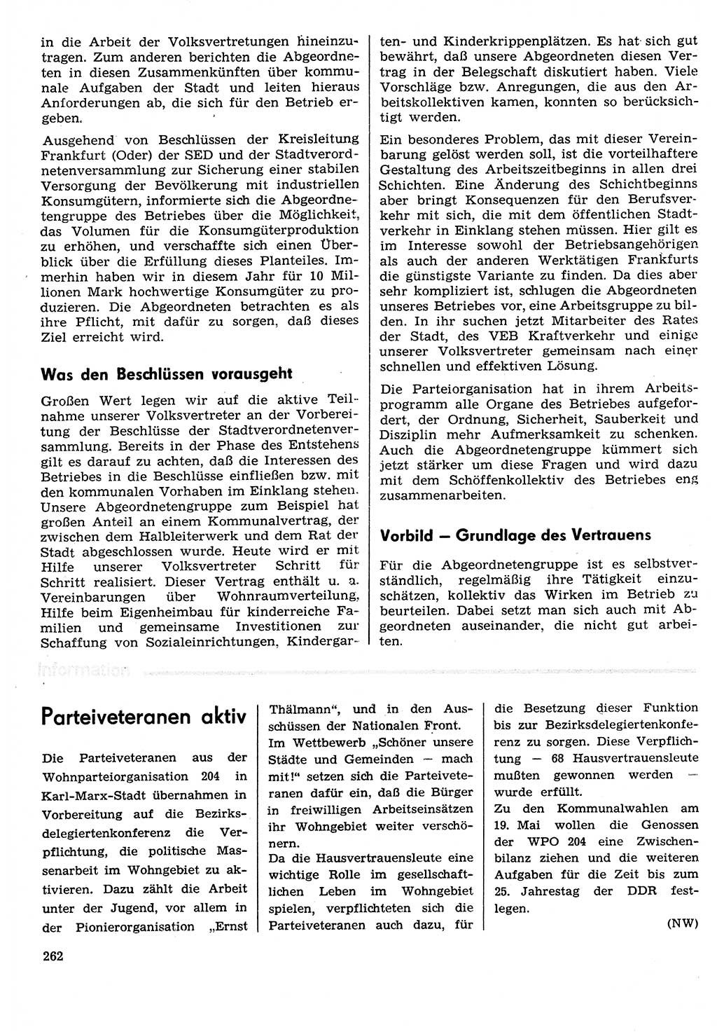 Neuer Weg (NW), Organ des Zentralkomitees (ZK) der SED (Sozialistische Einheitspartei Deutschlands) für Fragen des Parteilebens, 29. Jahrgang [Deutsche Demokratische Republik (DDR)] 1974, Seite 262 (NW ZK SED DDR 1974, S. 262)