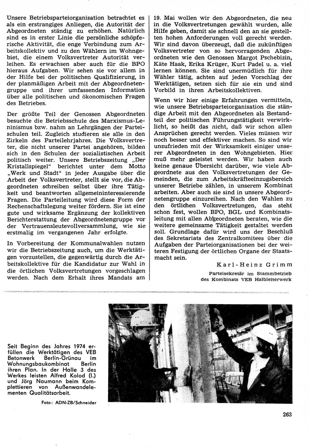 Neuer Weg (NW), Organ des Zentralkomitees (ZK) der SED (Sozialistische Einheitspartei Deutschlands) für Fragen des Parteilebens, 29. Jahrgang [Deutsche Demokratische Republik (DDR)] 1974, Seite 263 (NW ZK SED DDR 1974, S. 263)