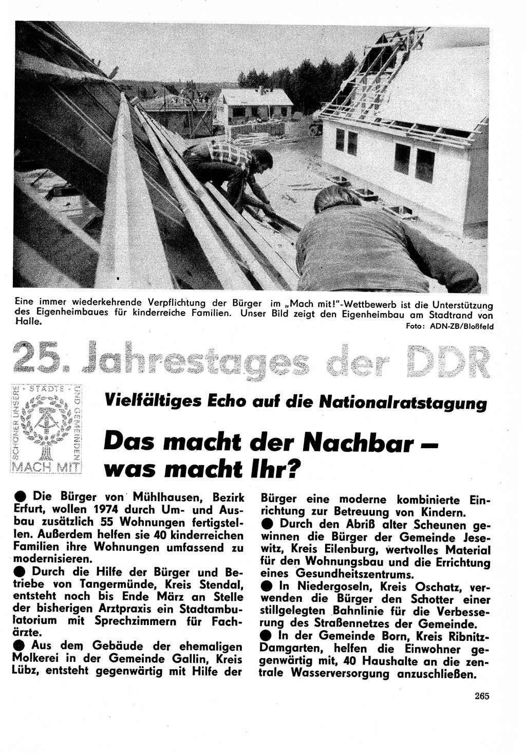 Neuer Weg (NW), Organ des Zentralkomitees (ZK) der SED (Sozialistische Einheitspartei Deutschlands) für Fragen des Parteilebens, 29. Jahrgang [Deutsche Demokratische Republik (DDR)] 1974, Seite 265 (NW ZK SED DDR 1974, S. 265)