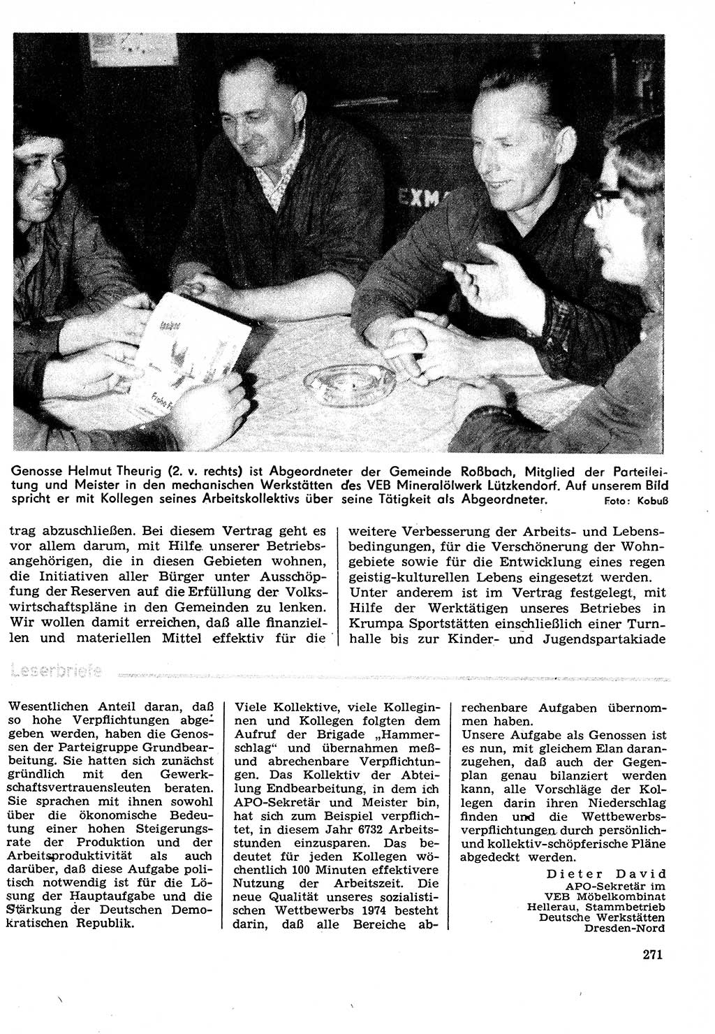 Neuer Weg (NW), Organ des Zentralkomitees (ZK) der SED (Sozialistische Einheitspartei Deutschlands) für Fragen des Parteilebens, 29. Jahrgang [Deutsche Demokratische Republik (DDR)] 1974, Seite 271 (NW ZK SED DDR 1974, S. 271)