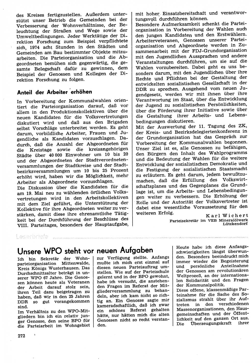 Neuer Weg (NW), Organ des Zentralkomitees (ZK) der SED (Sozialistische Einheitspartei Deutschlands) für Fragen des Parteilebens, 29. Jahrgang [Deutsche Demokratische Republik (DDR)] 1974, Seite 272 (NW ZK SED DDR 1974, S. 272)