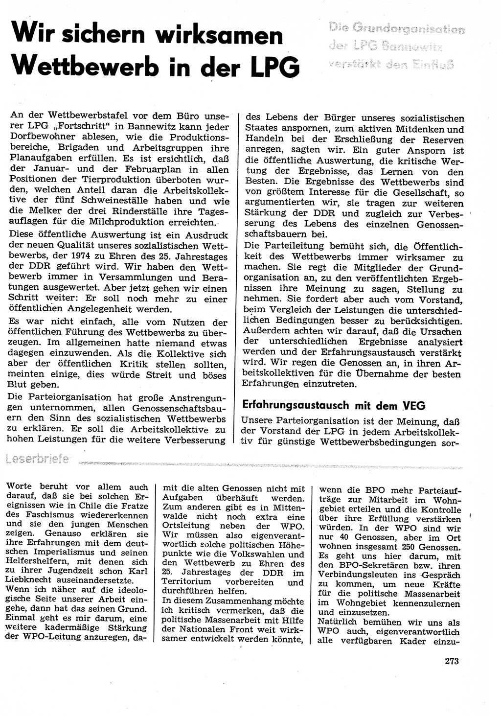 Neuer Weg (NW), Organ des Zentralkomitees (ZK) der SED (Sozialistische Einheitspartei Deutschlands) für Fragen des Parteilebens, 29. Jahrgang [Deutsche Demokratische Republik (DDR)] 1974, Seite 273 (NW ZK SED DDR 1974, S. 273)