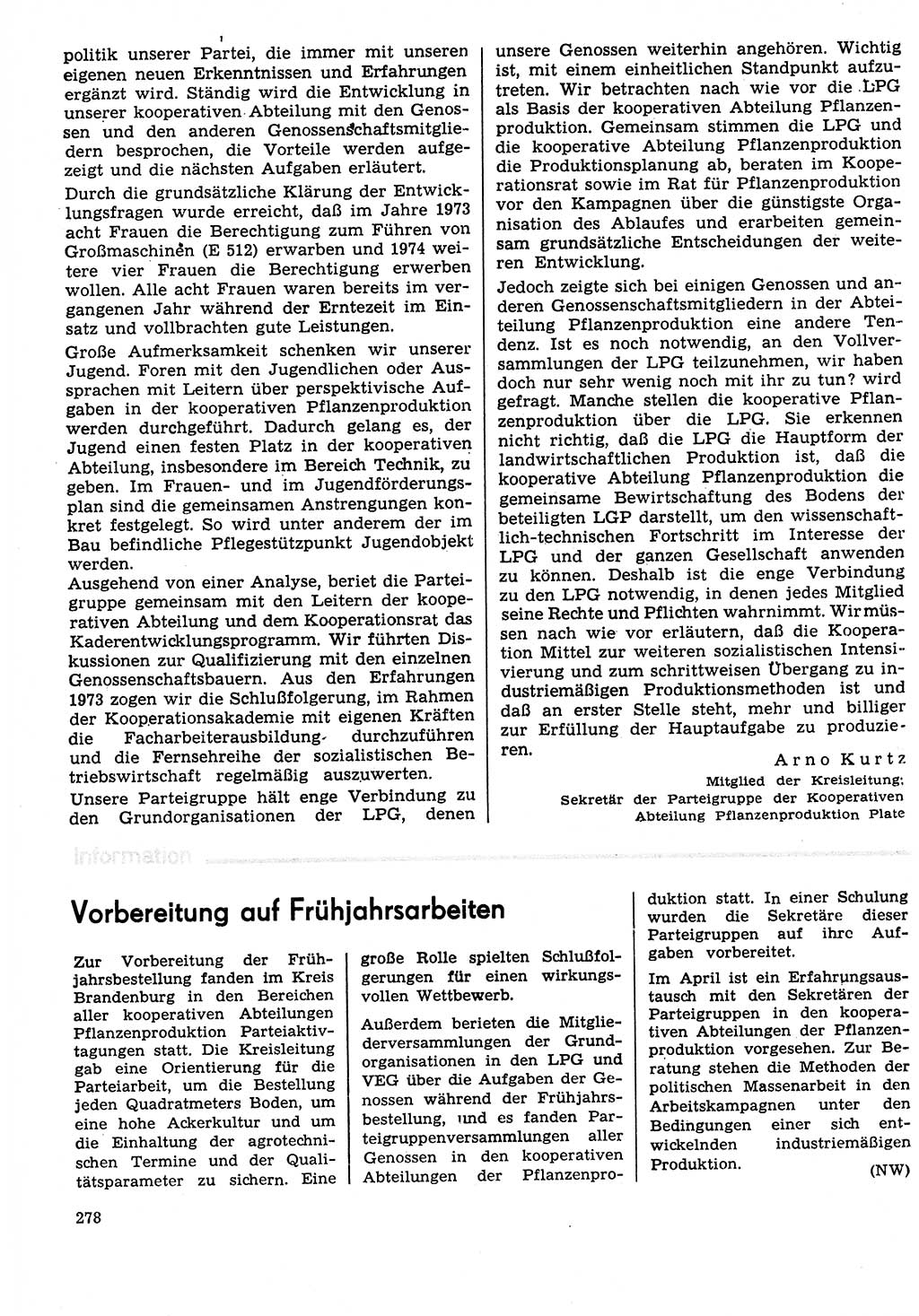 Neuer Weg (NW), Organ des Zentralkomitees (ZK) der SED (Sozialistische Einheitspartei Deutschlands) für Fragen des Parteilebens, 29. Jahrgang [Deutsche Demokratische Republik (DDR)] 1974, Seite 278 (NW ZK SED DDR 1974, S. 278)