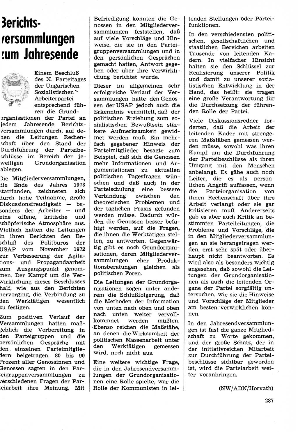 Neuer Weg (NW), Organ des Zentralkomitees (ZK) der SED (Sozialistische Einheitspartei Deutschlands) für Fragen des Parteilebens, 29. Jahrgang [Deutsche Demokratische Republik (DDR)] 1974, Seite 287 (NW ZK SED DDR 1974, S. 287)